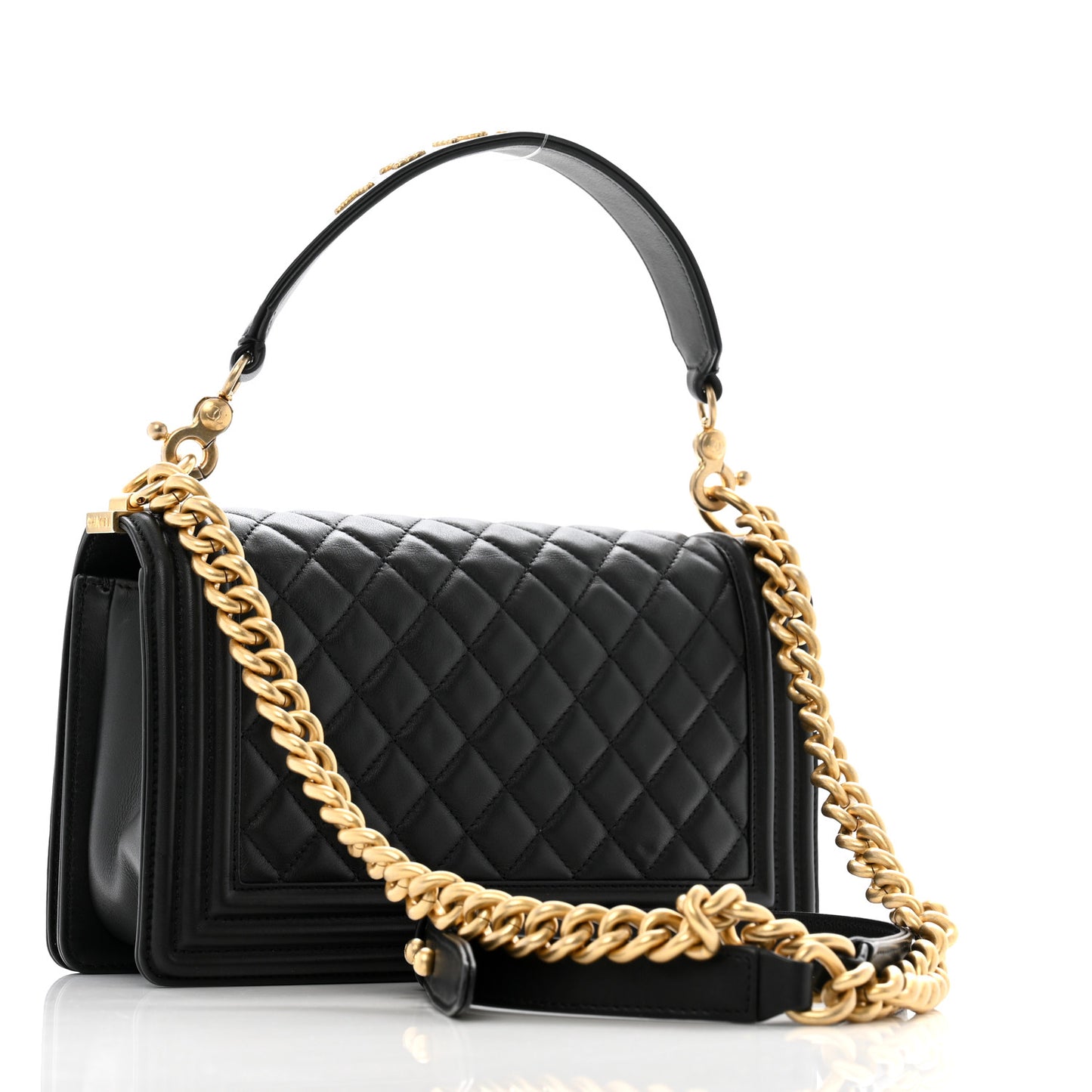 Calfskin Medium Boy Logo Top Handle Flap Black