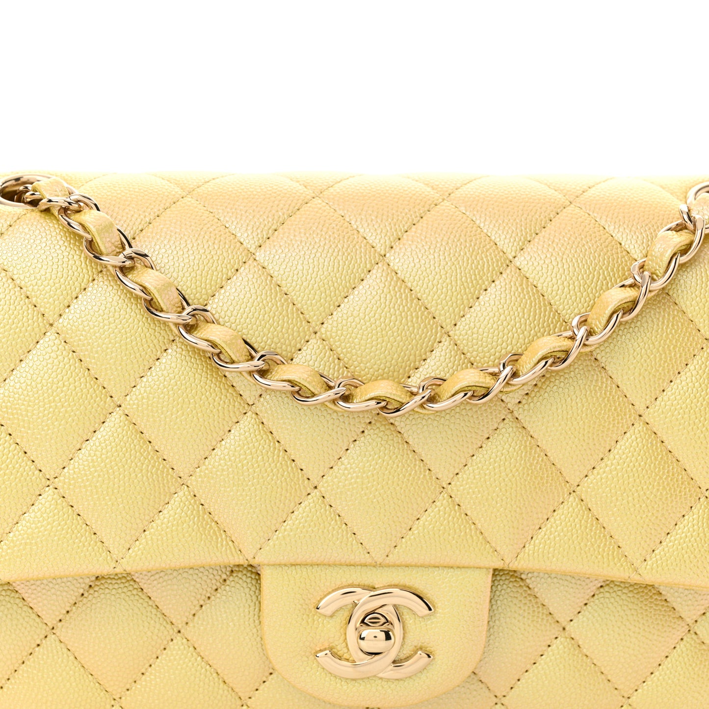 Iridescent Caviar Quilted Medium Double Flap Yellow