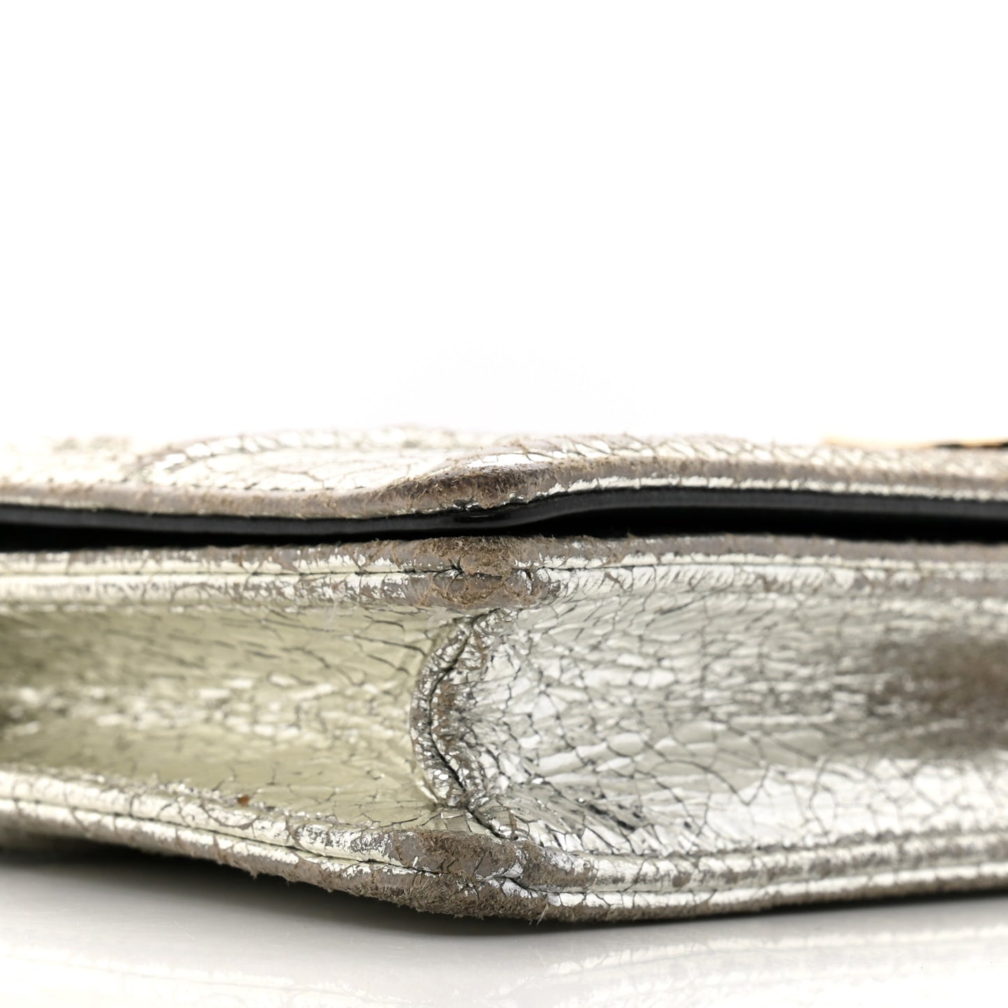 Metallic Ceramic Effect Deerskin Diorama Wallet on Chain Pouch Silver