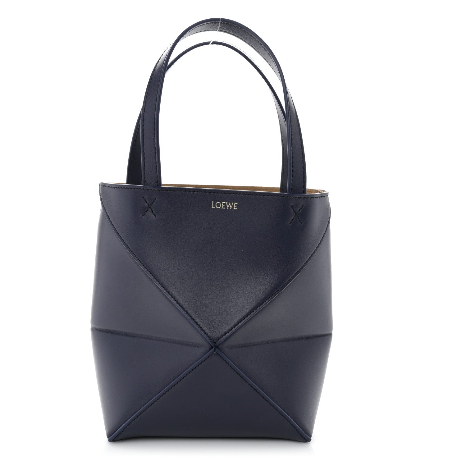Loewe Shiny Calfskin Mini Puzzle Fold Tote Navy 1 of 10