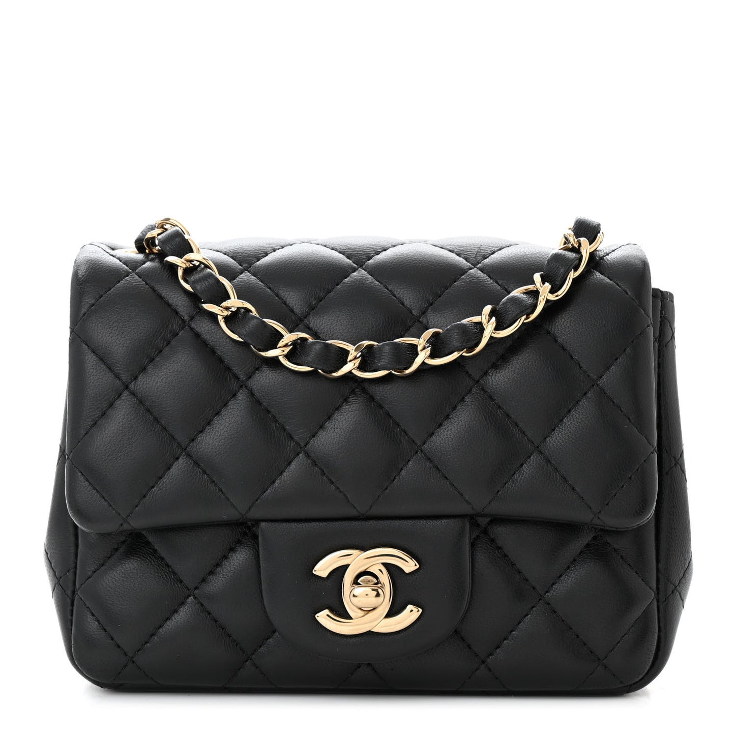 Lambskin Quilted Mini Square Flap Black