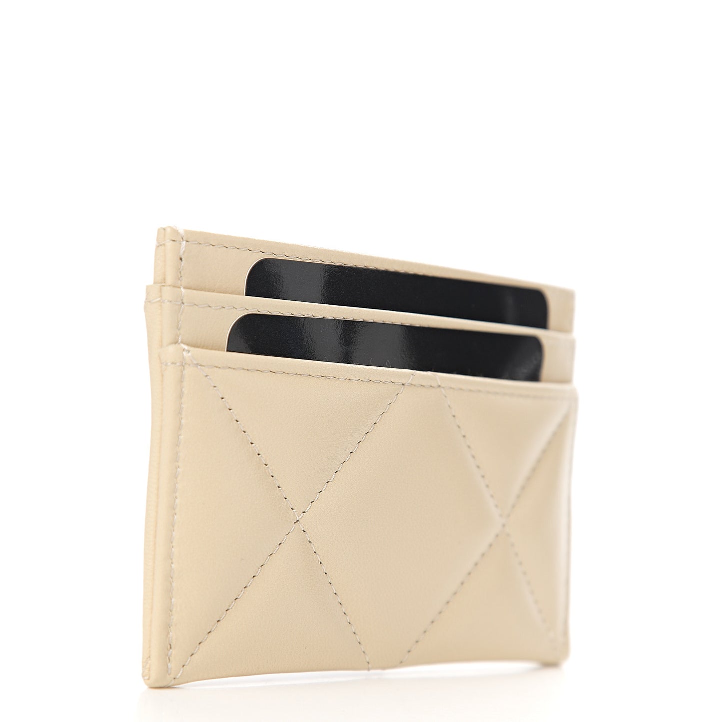 Goatskin Quilted 19 Card Holder Beige