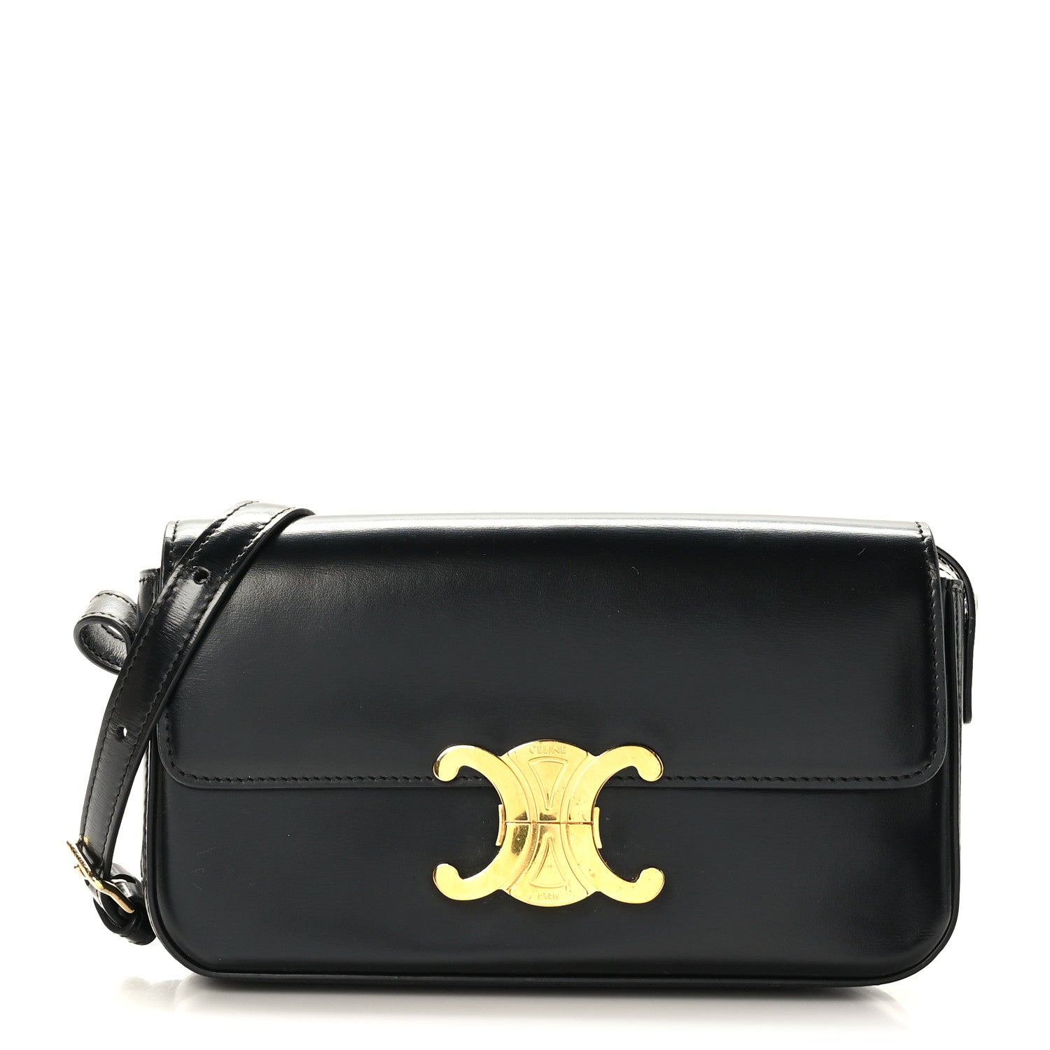 Celine Shiny Calfskin Triomphe Shoulder Bag Black 1 of 9
