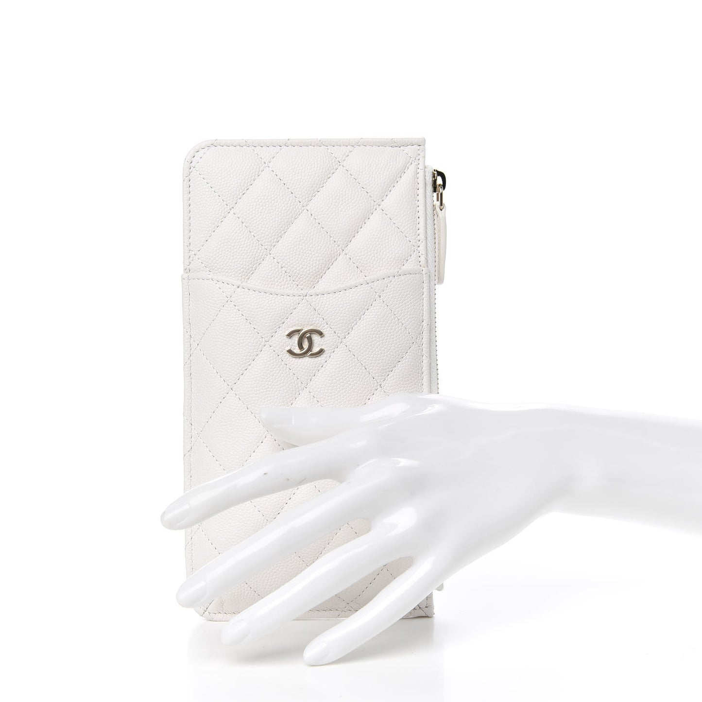 Caviar Quilted Classic Flat Wallet Pouch White