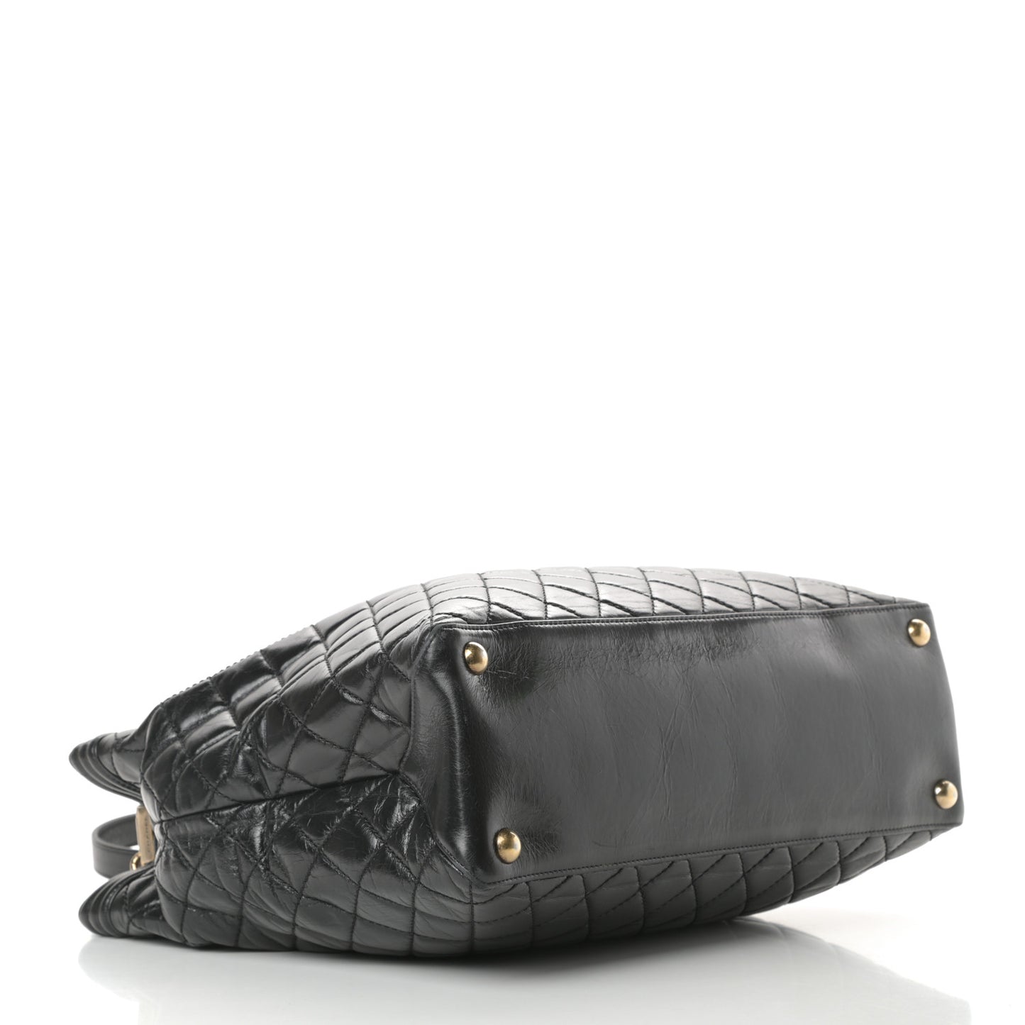 Glazed Calfskin Quilted Large Boy Tote Black