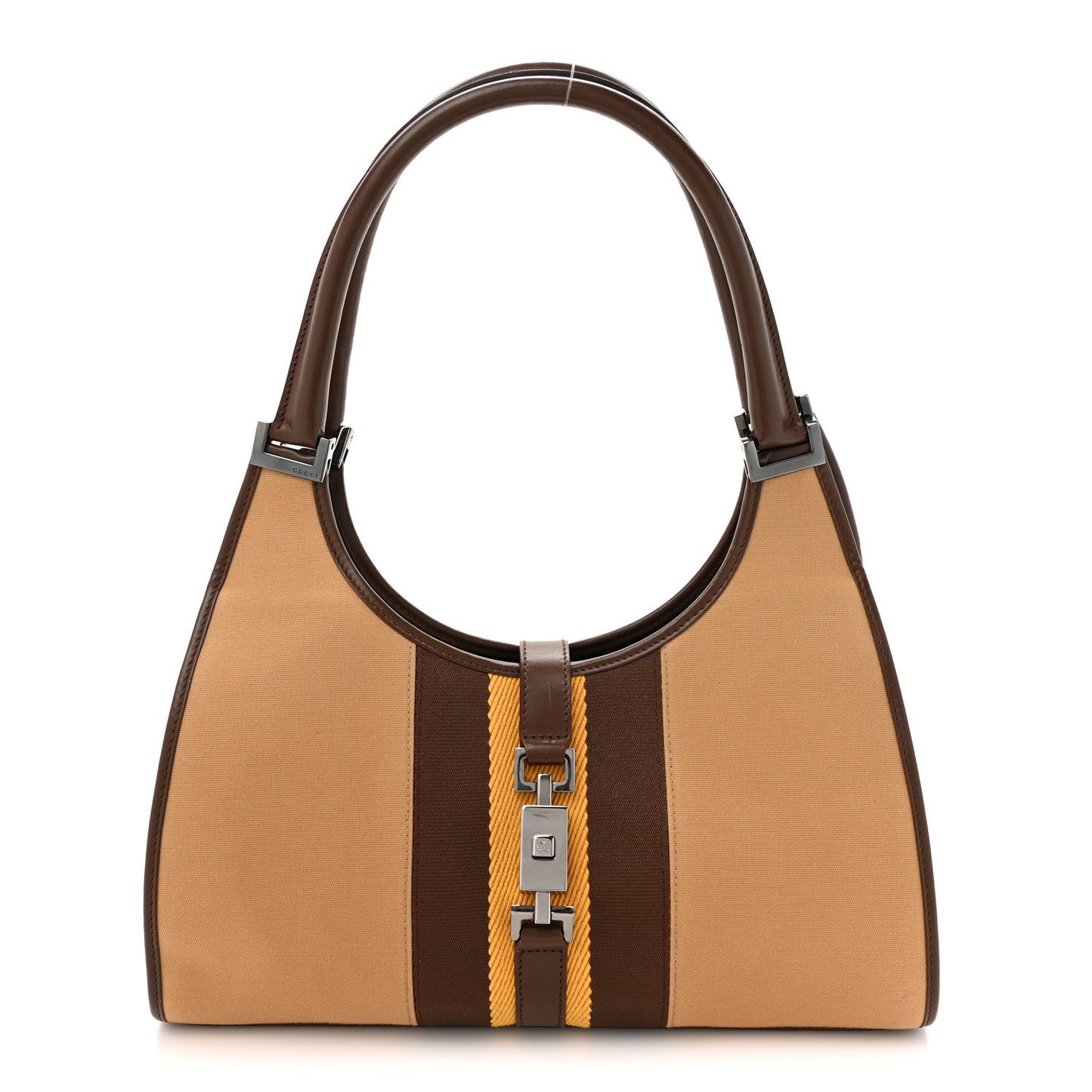 Canvas Web Bardot Shoulder Bag Brown Beige Yellow