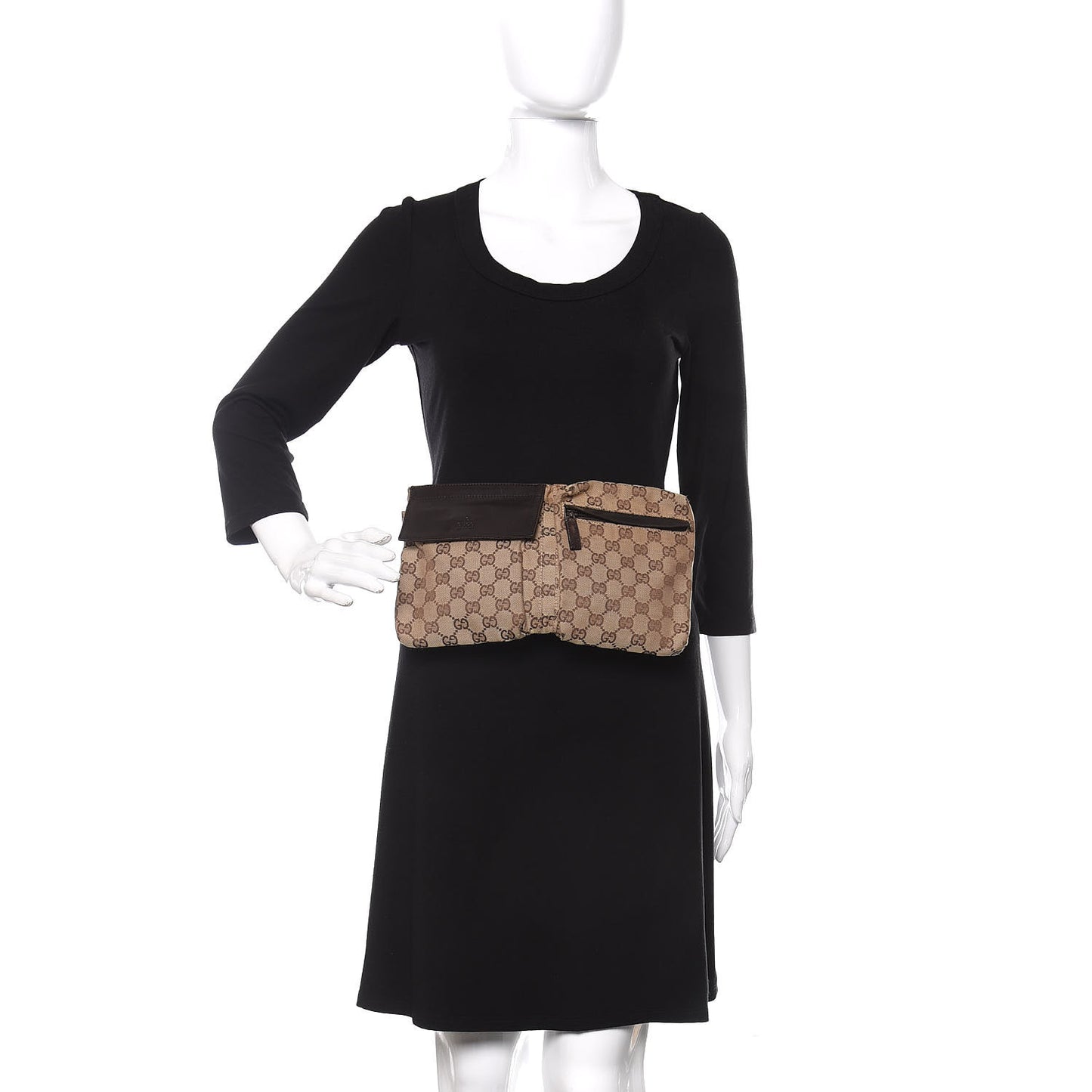 GG Monogram Double Pocket Belt Bag Dark Brown