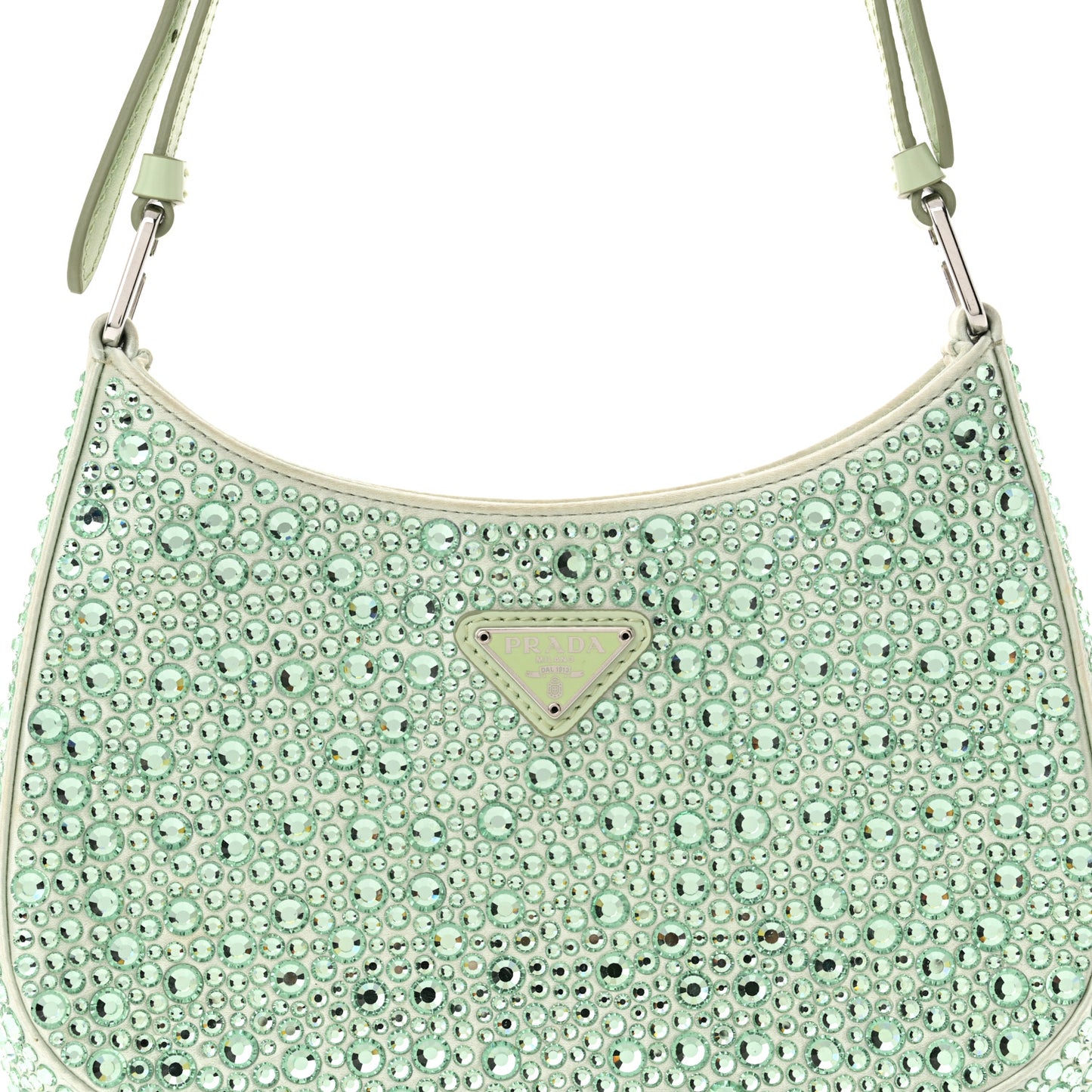 Satin Crystal Cleo Adjustable Strap Shoulder Bag Acqua