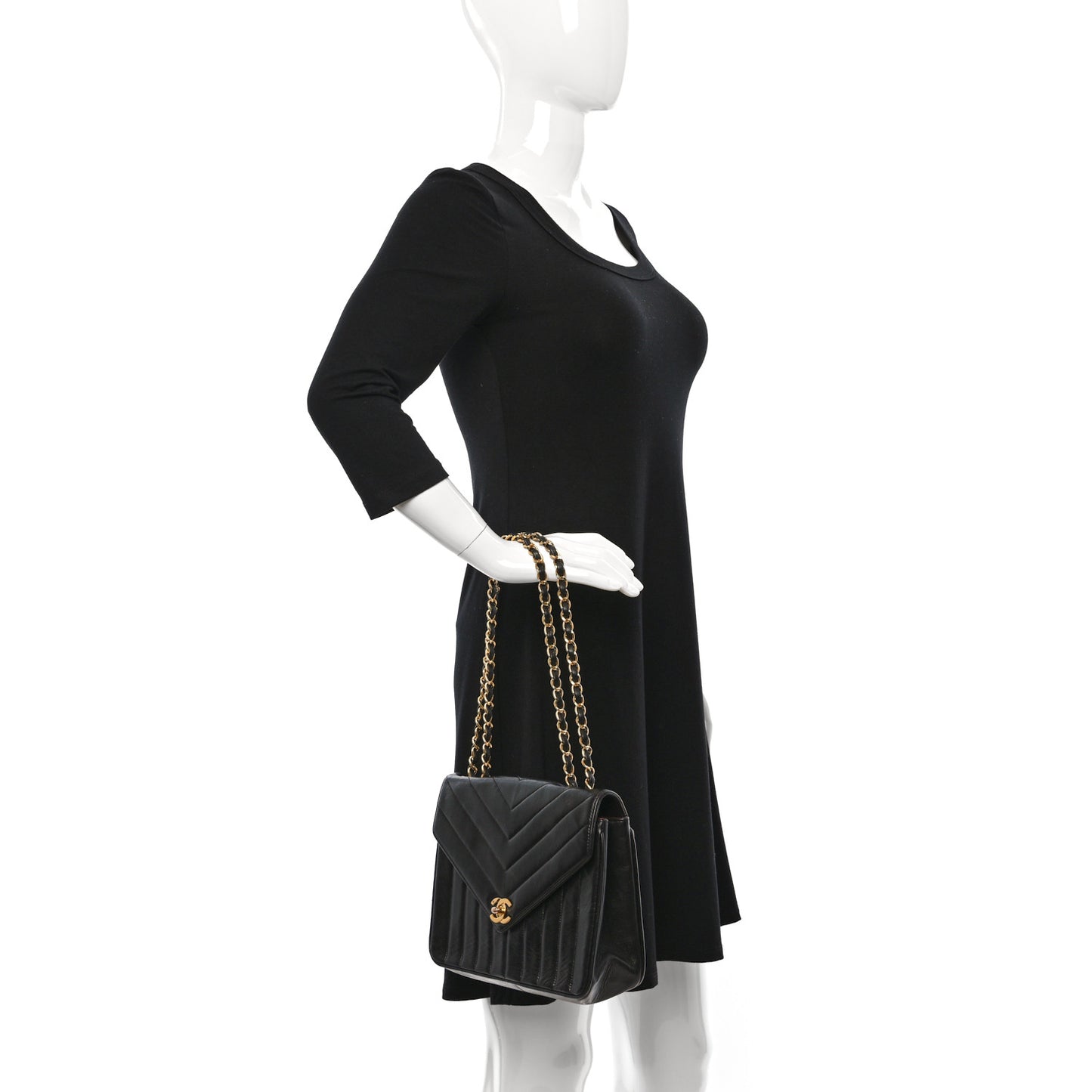 Lambskin Chevron Quilted Envelope Single Flap Black