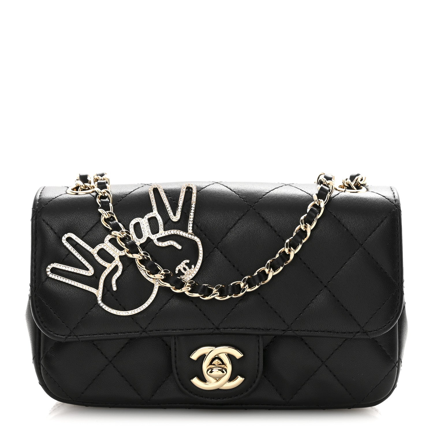 Chanel Lambskin Quilted Extra Mini V For Victory Flap Black