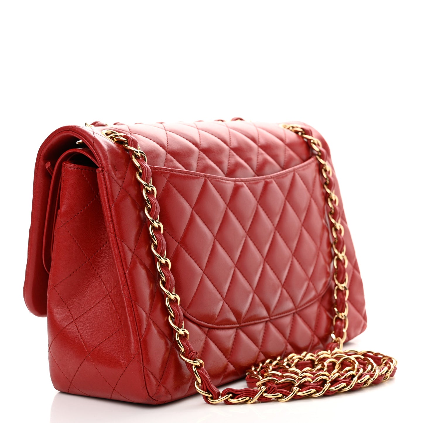 Lambskin Quilted Jumbo Double Flap Red