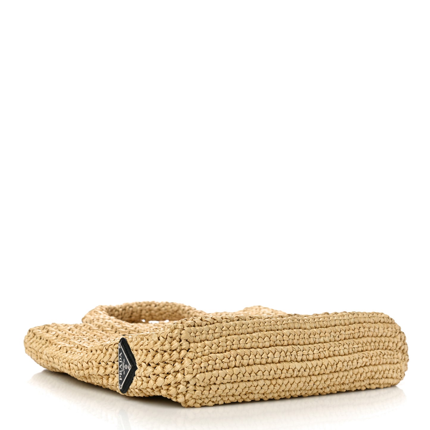 Yarn Raffia Effect Crochet Embroidered Small Logo Tote Naturale