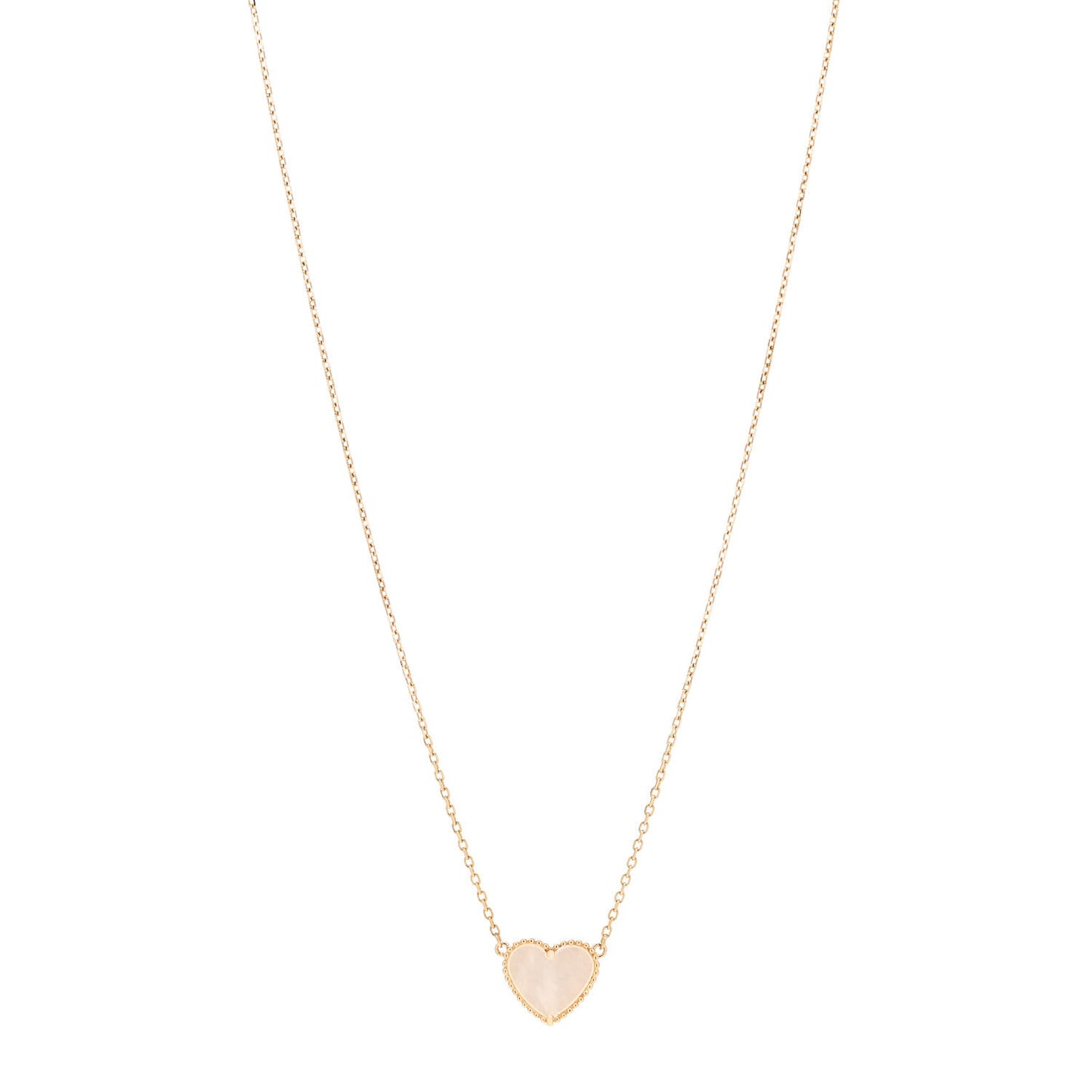 18K Yellow Gold Mother of Pearl Lucky Alhambra Heart Pendant Necklace