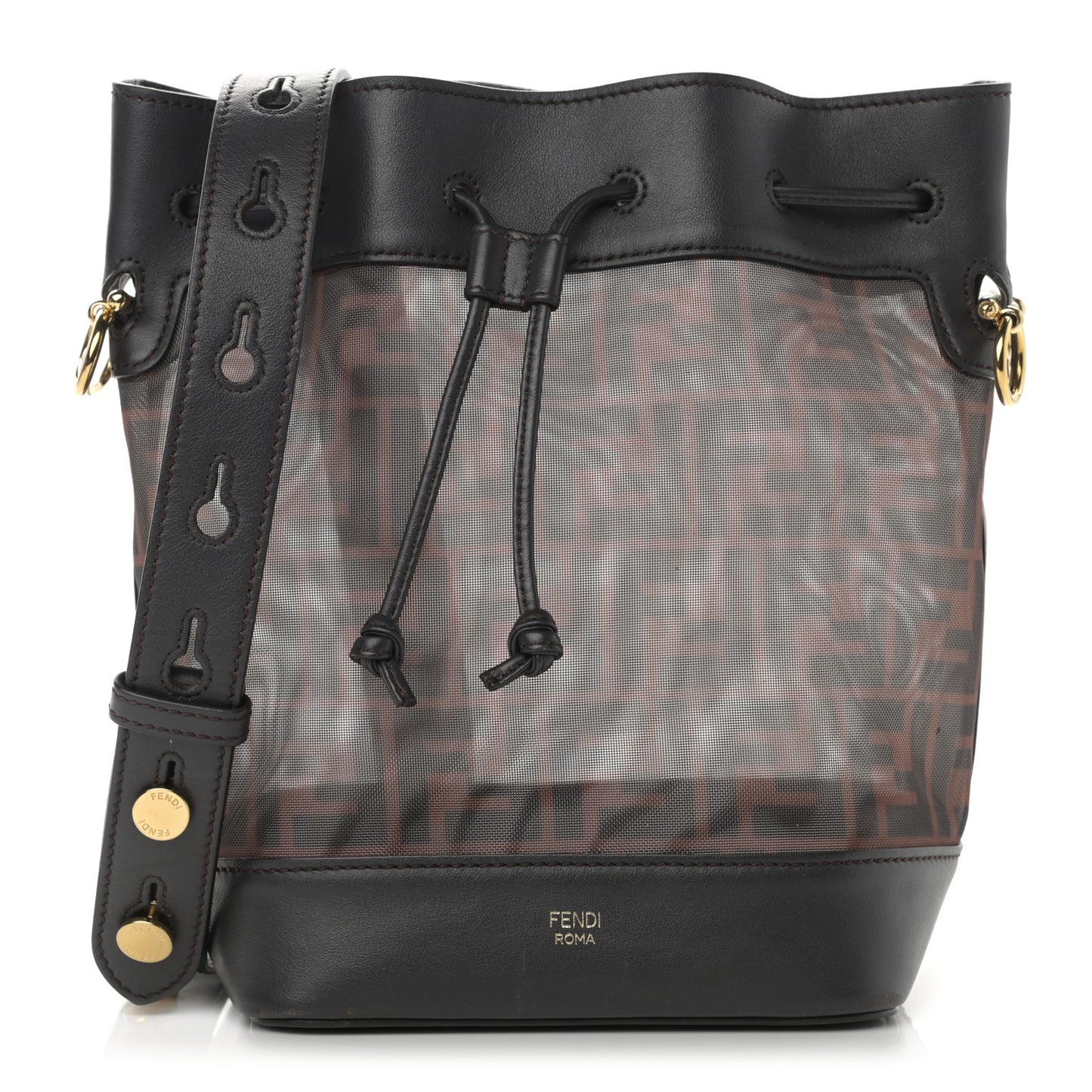 Mesh Vitello Grace F is Fendi FF 1974 Grande Mon Tresor Bucket Bag Marrone Black Ebano