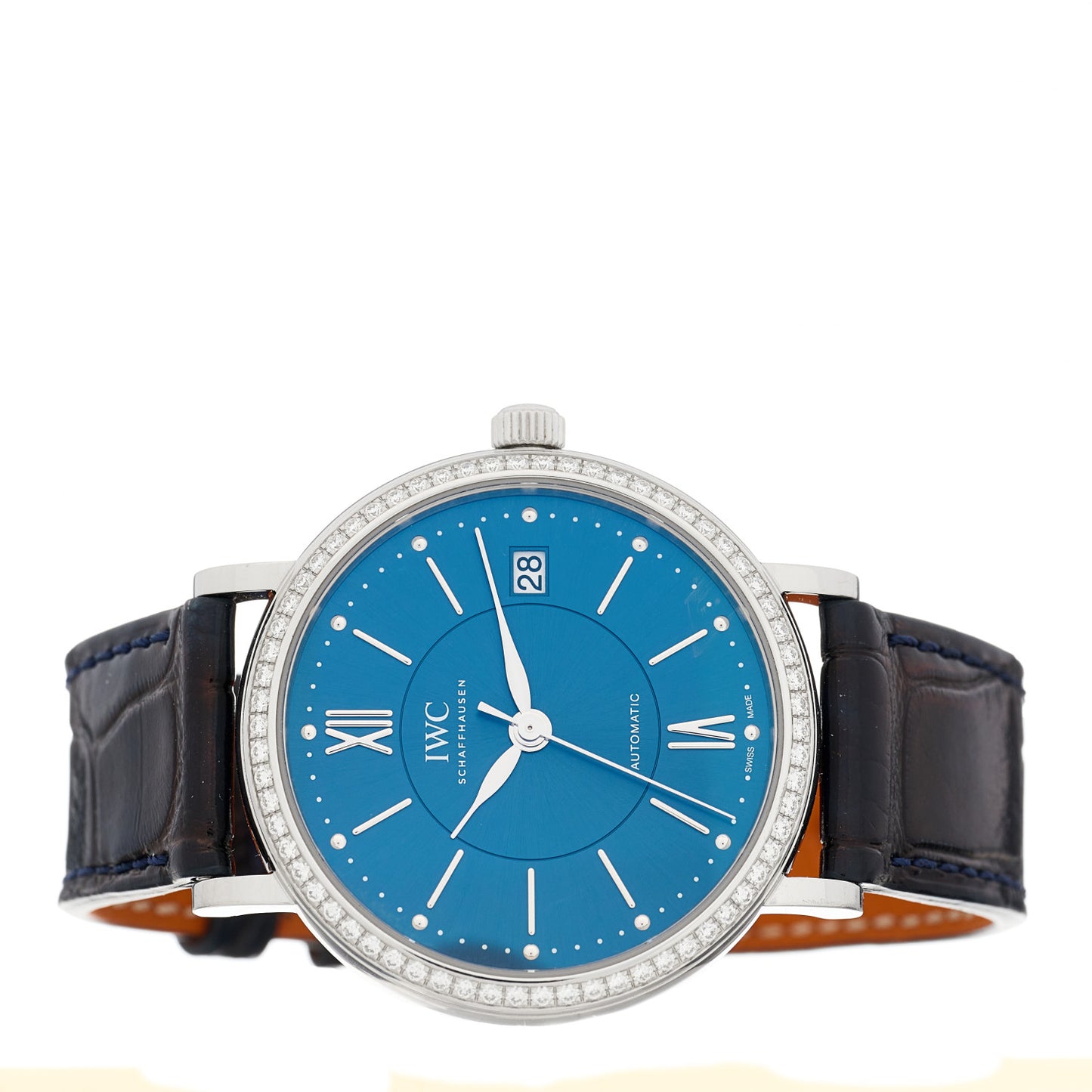 Stainless Steel Alligator Diamond Bezel 37mm Portofino Automatic Watch Blue IW458111