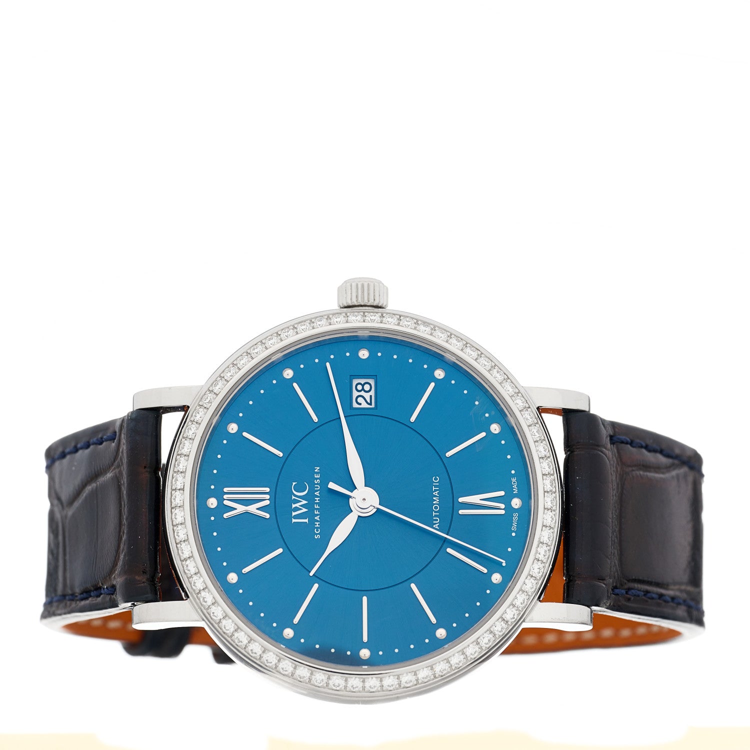IWC Stainless Steel Alligator Diamond Bezel 37mm Portofino Automatic Watch Blue IW458111 2 of 4