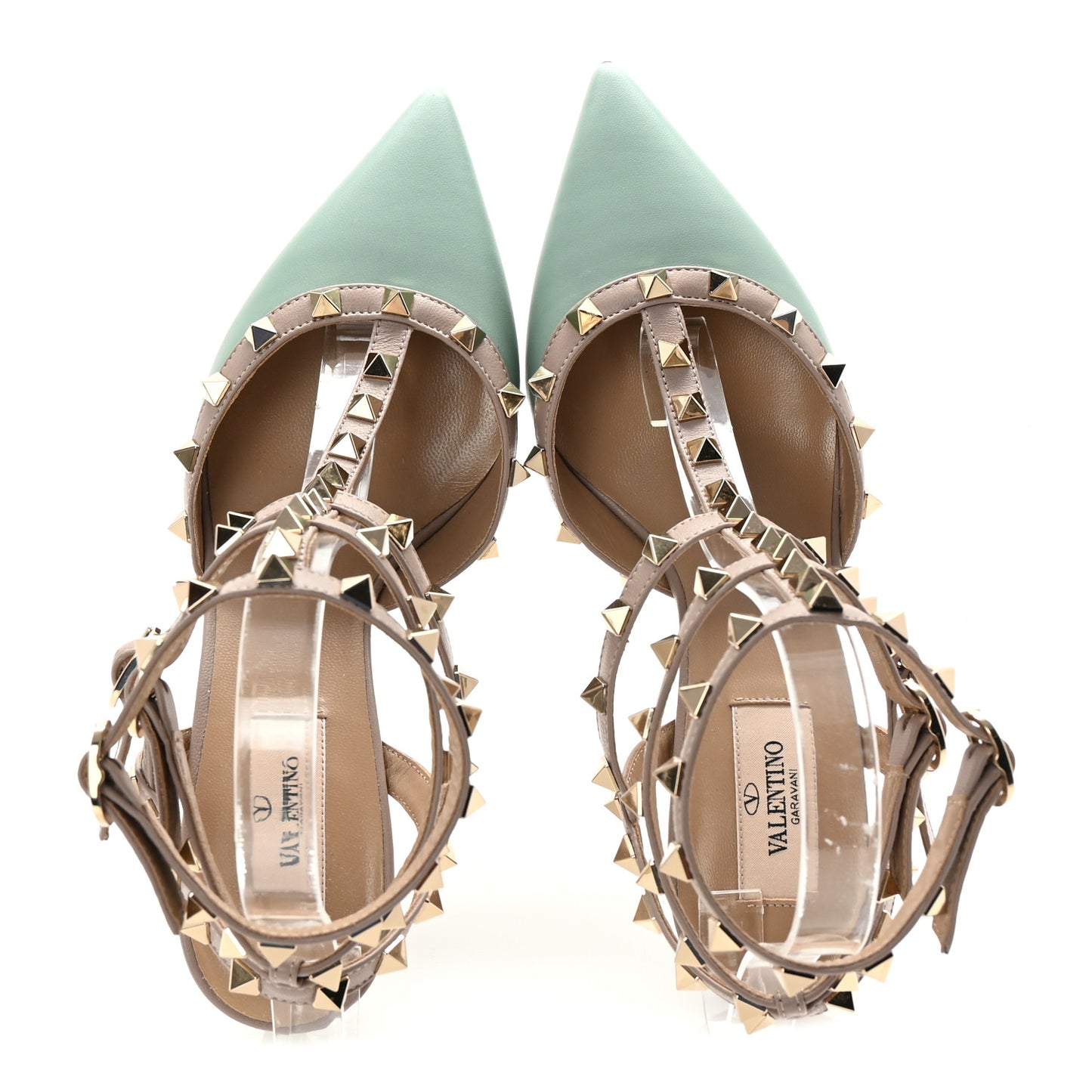 Nappa Rockstud Ankle Strap 65mm Pumps 38 Morning Dew Poudre