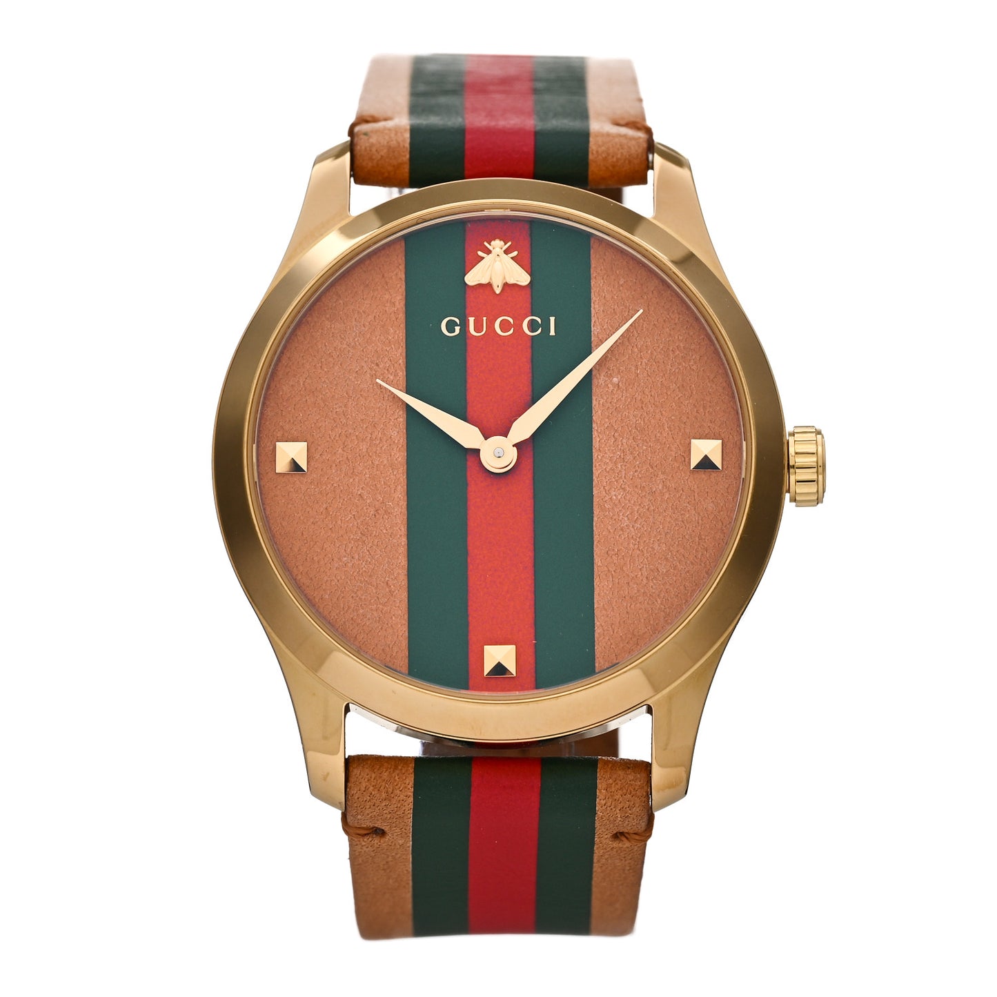 Stainless Steel Calfskin 38mm G-Timeless Stripe Web Quartz Watch Brown