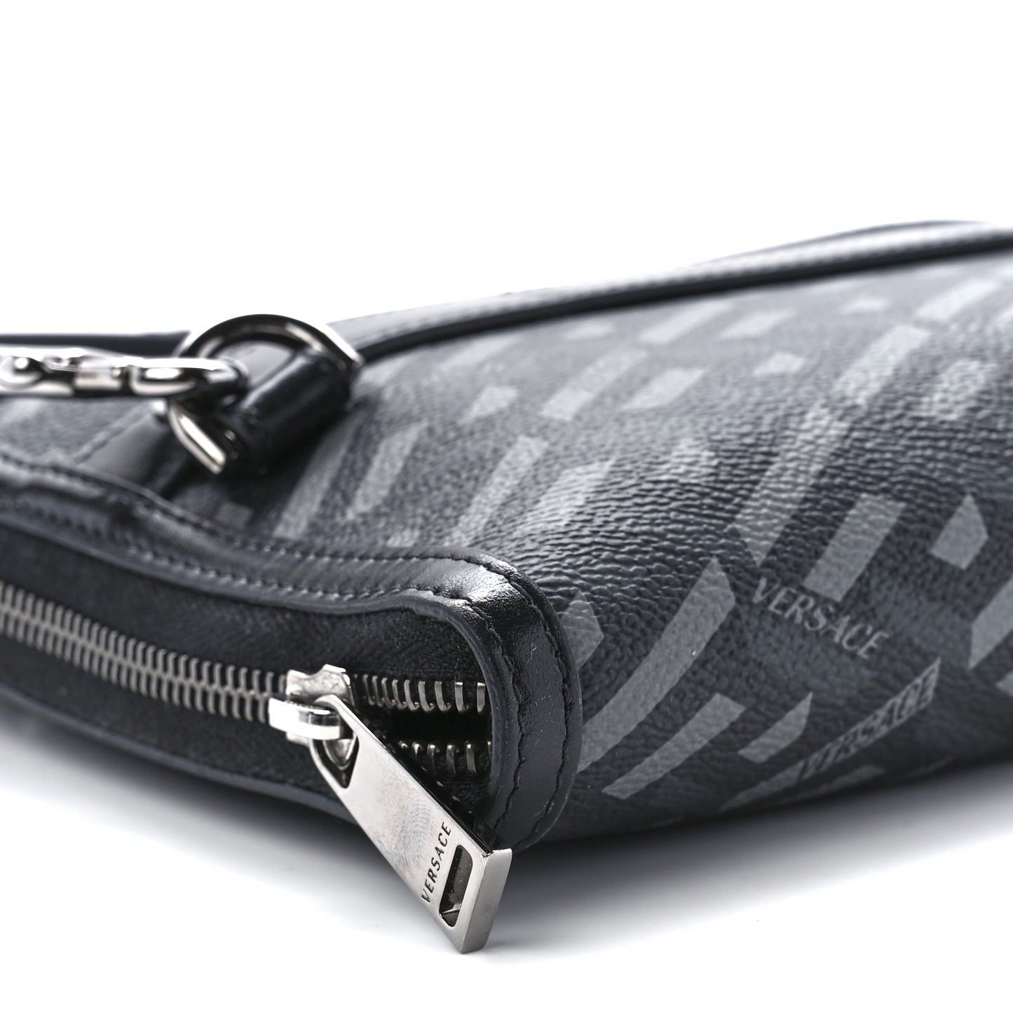 Coated Canvas La Greca Signature Clutch Black Gray