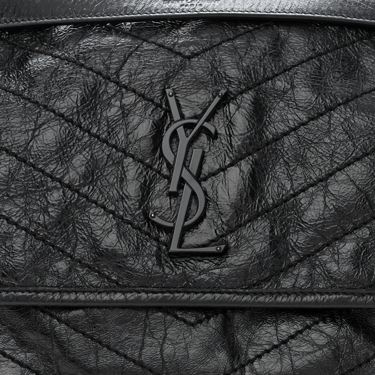 Saint Laurent Crinkled Calfskin Matelasse Monogram Medium Niki Chain Satchel Black 8 of 12