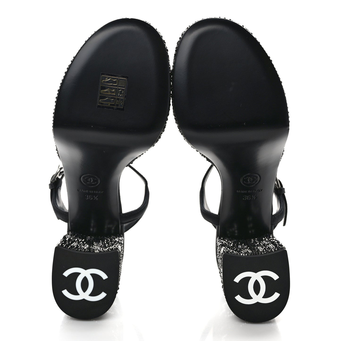 Grosgrain Strass Logo Platform Sandals 36.5 Black Silver