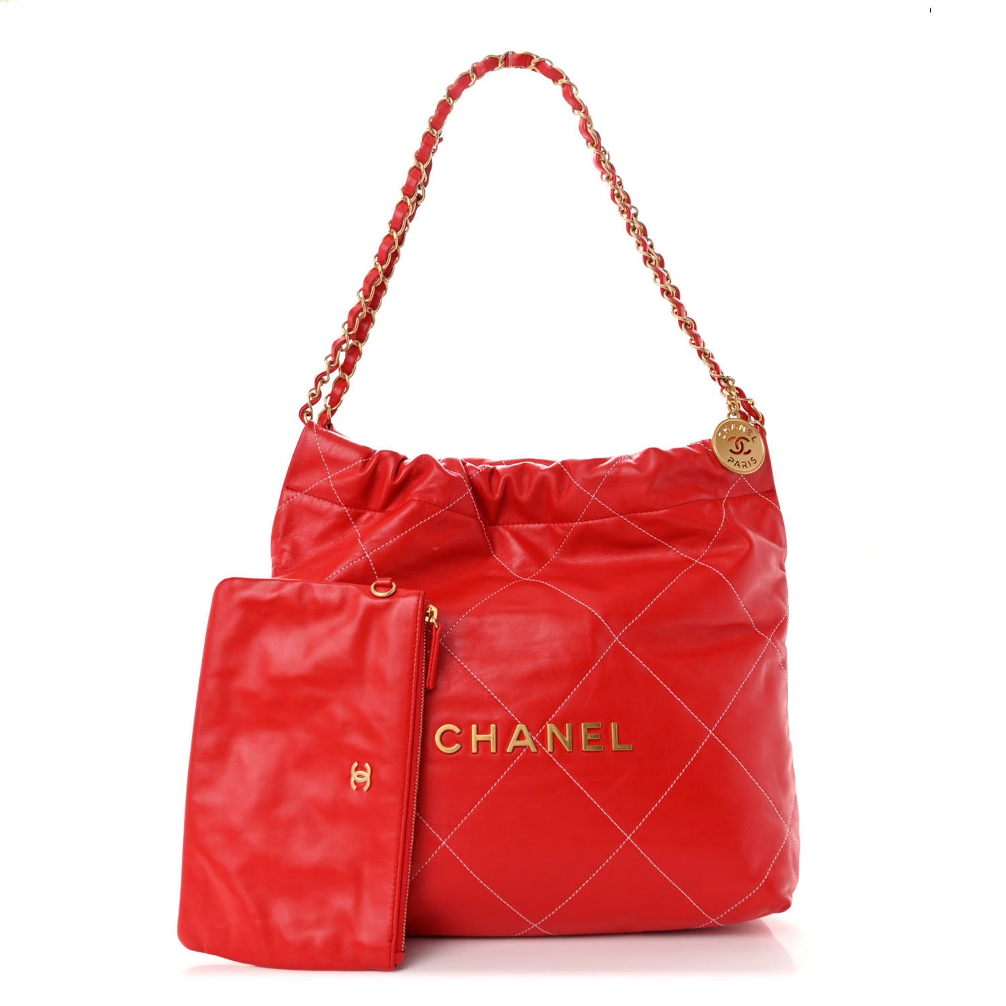 Shiny Calfskin Stitched Quilted Small Chanel 22 Red