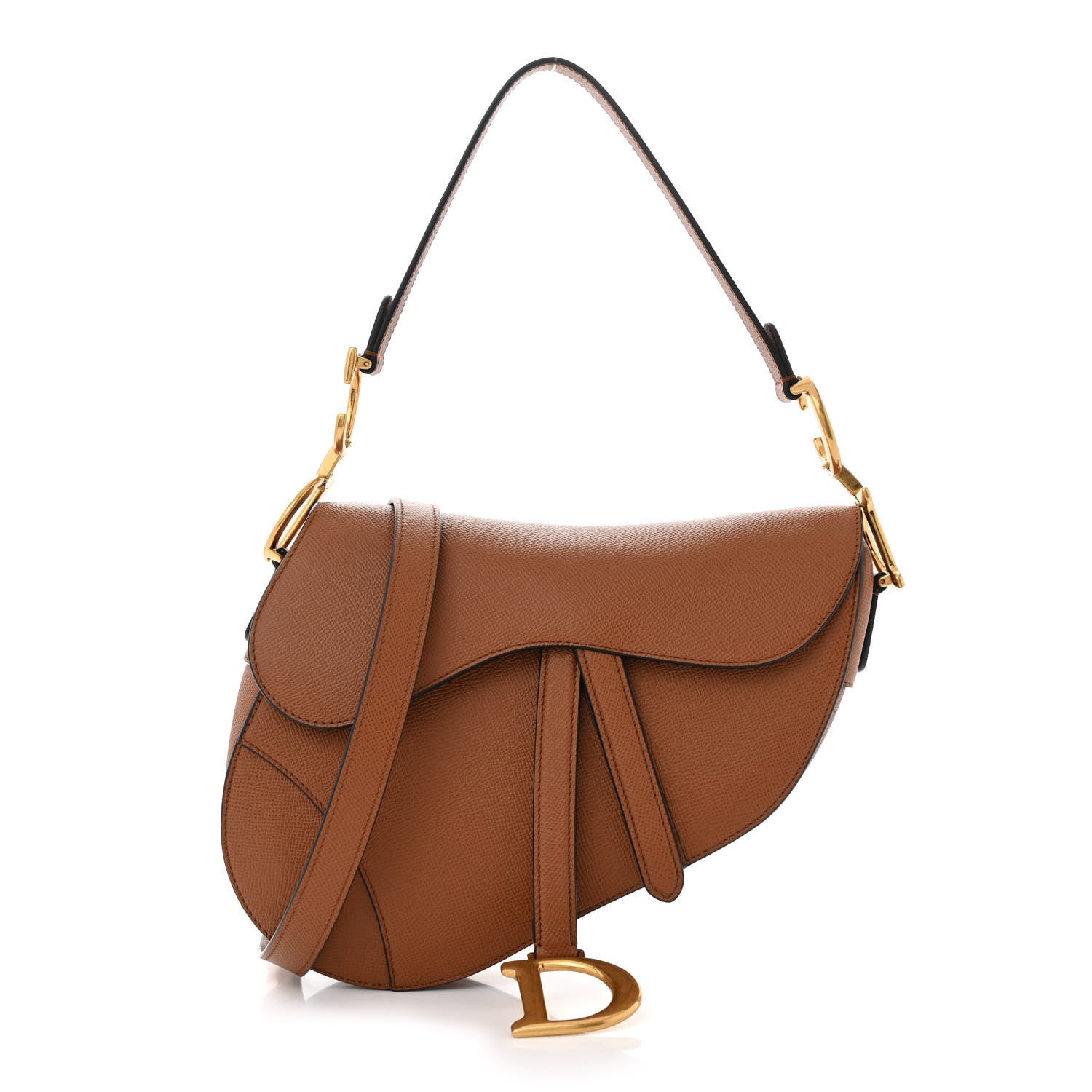 Christian Dior Grained Calfskin Saddle Bag With Strap Golden