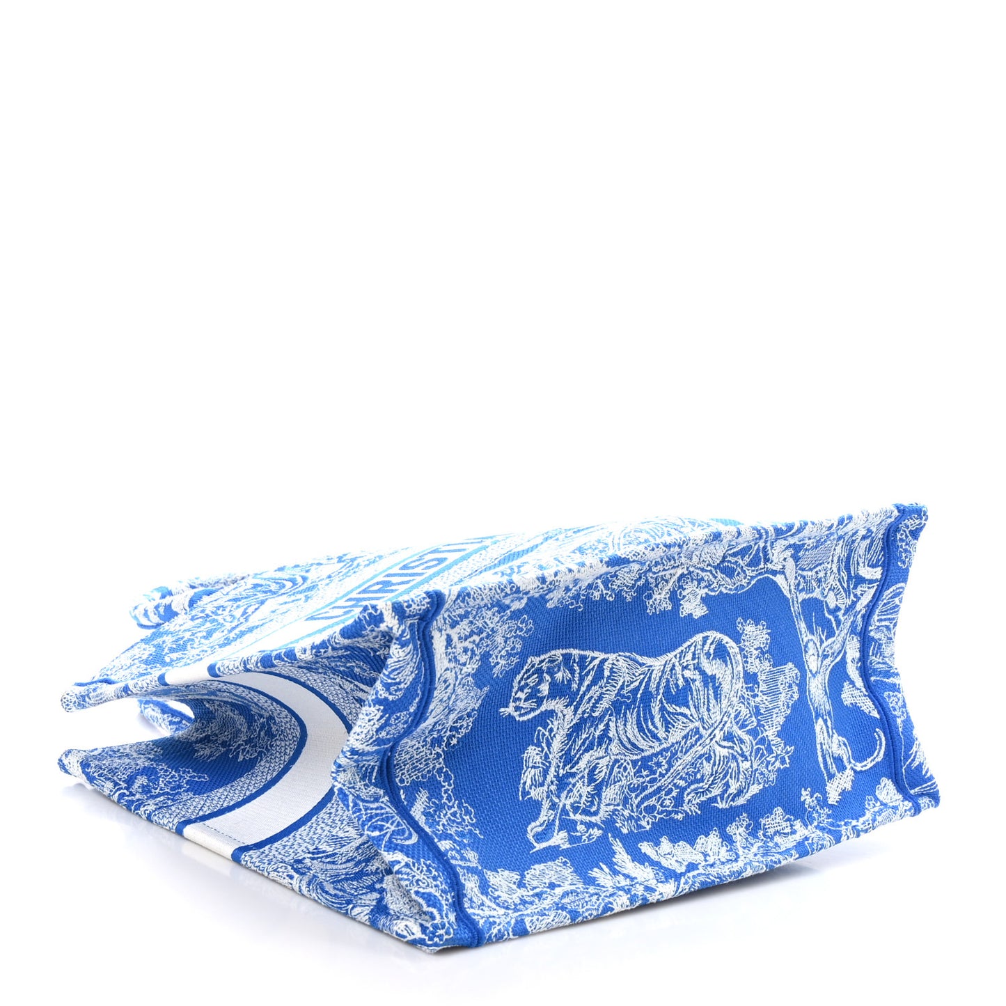 Canvas Embroidered Medium Dioriviera Toile De Jouy Book Tote Fluorescent Blue