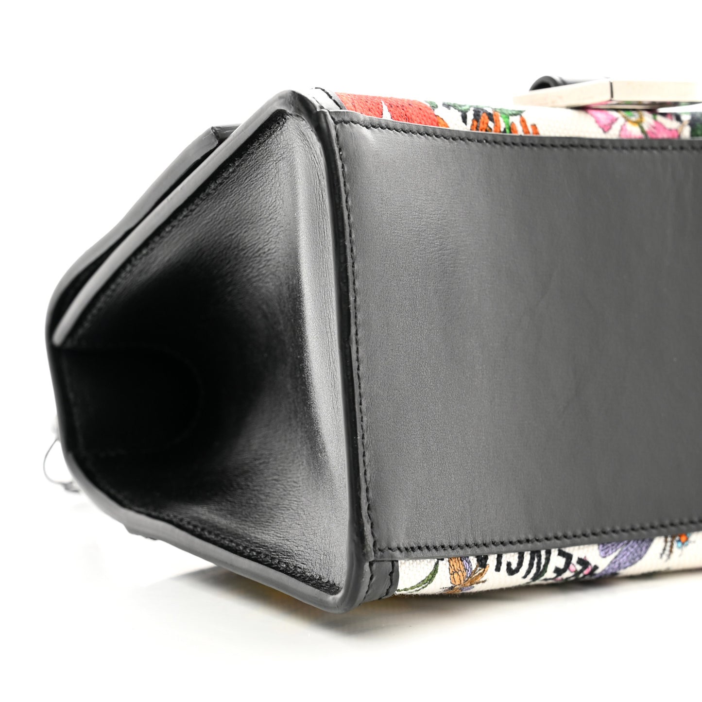 X GUCCI Canvas Boarded Plutone Calfskin Flora Logo Print Small Hourglass Top Handle Bag White Multicolor Black