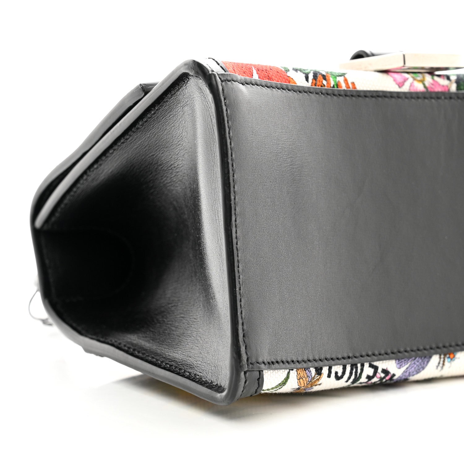 Balenciaga X GUCCI Canvas Boarded Plutone Calfskin Flora Logo Print Small Hourglass Top Handle Bag White Multicolor Black 8 of 9