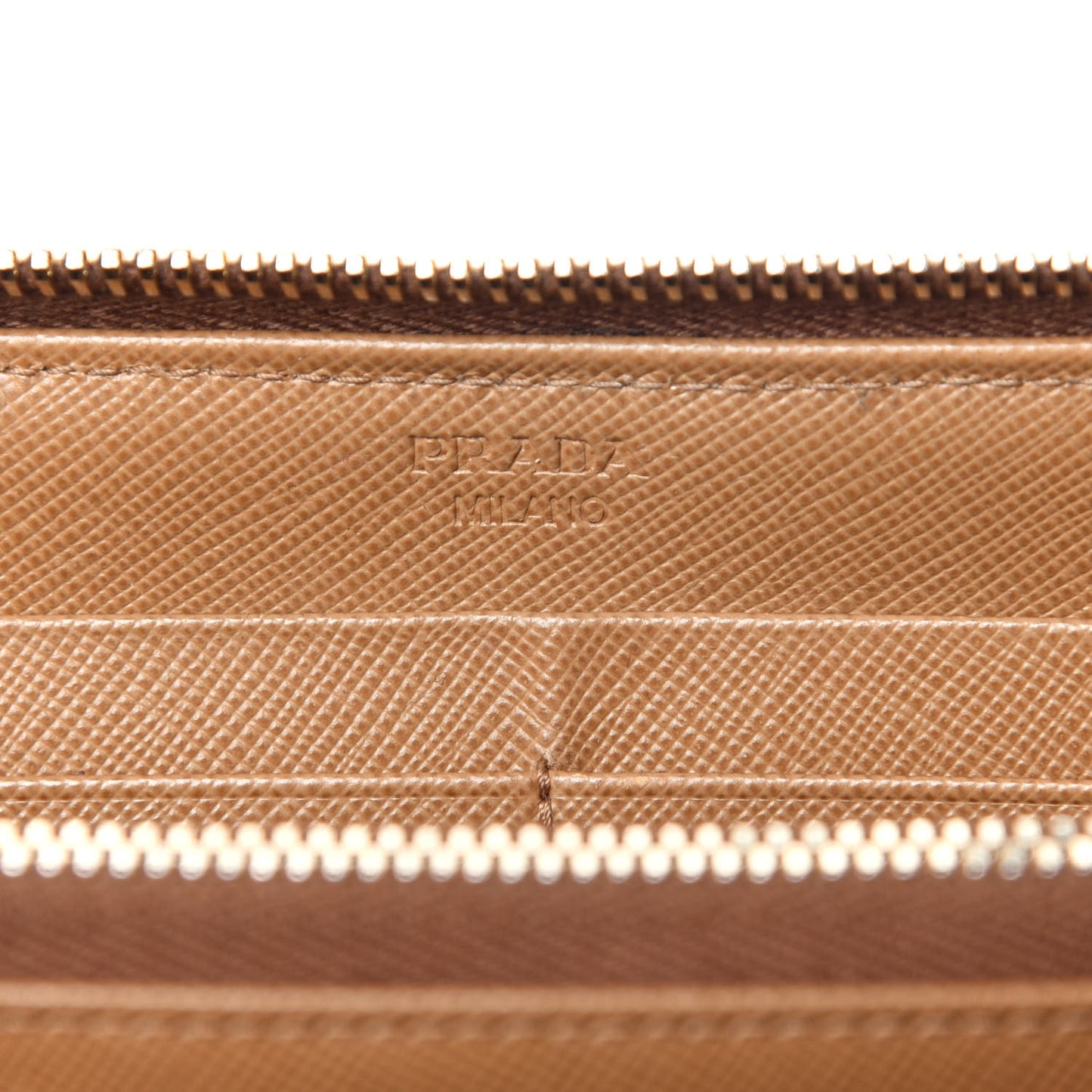 Saffiano Metal Zip Around Wallet Caramel