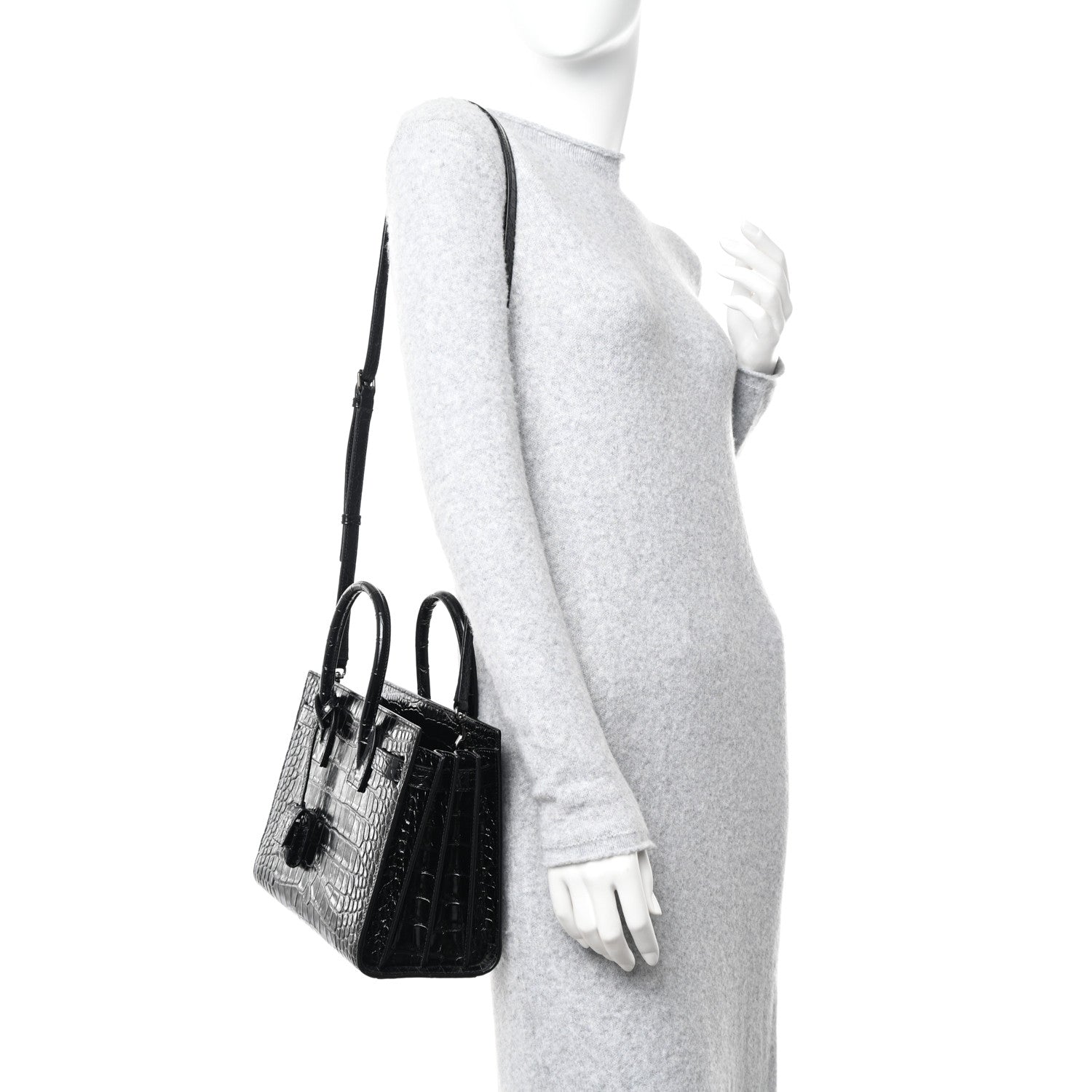 Saint Laurent Calfskin Crocodile Embossed Baby Sac De Jour Black 3 of 10