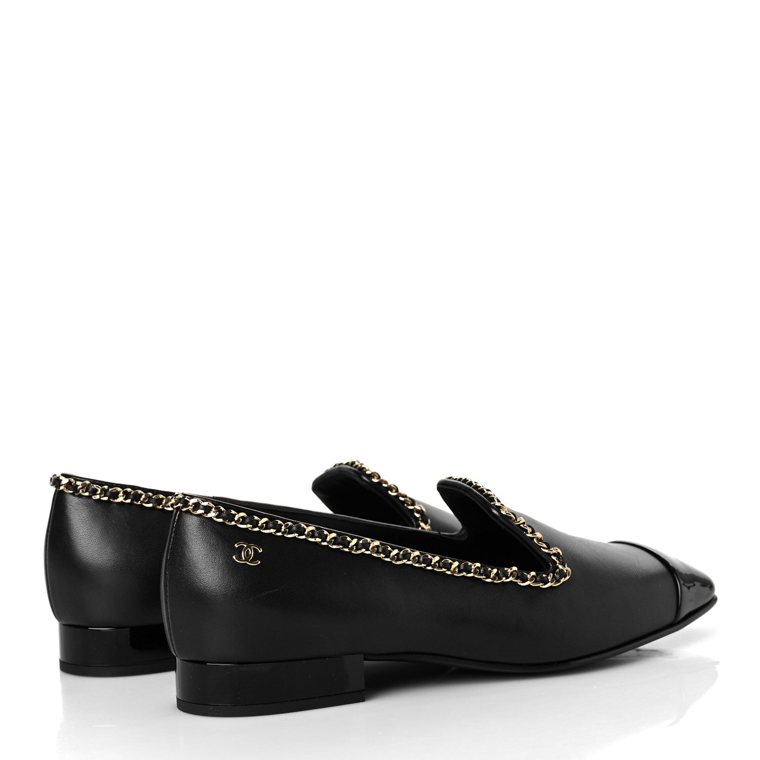 Chanel Lambskin Patent Calfskin Chain Cap Toe Loafer 36.5 Black 4 of 9