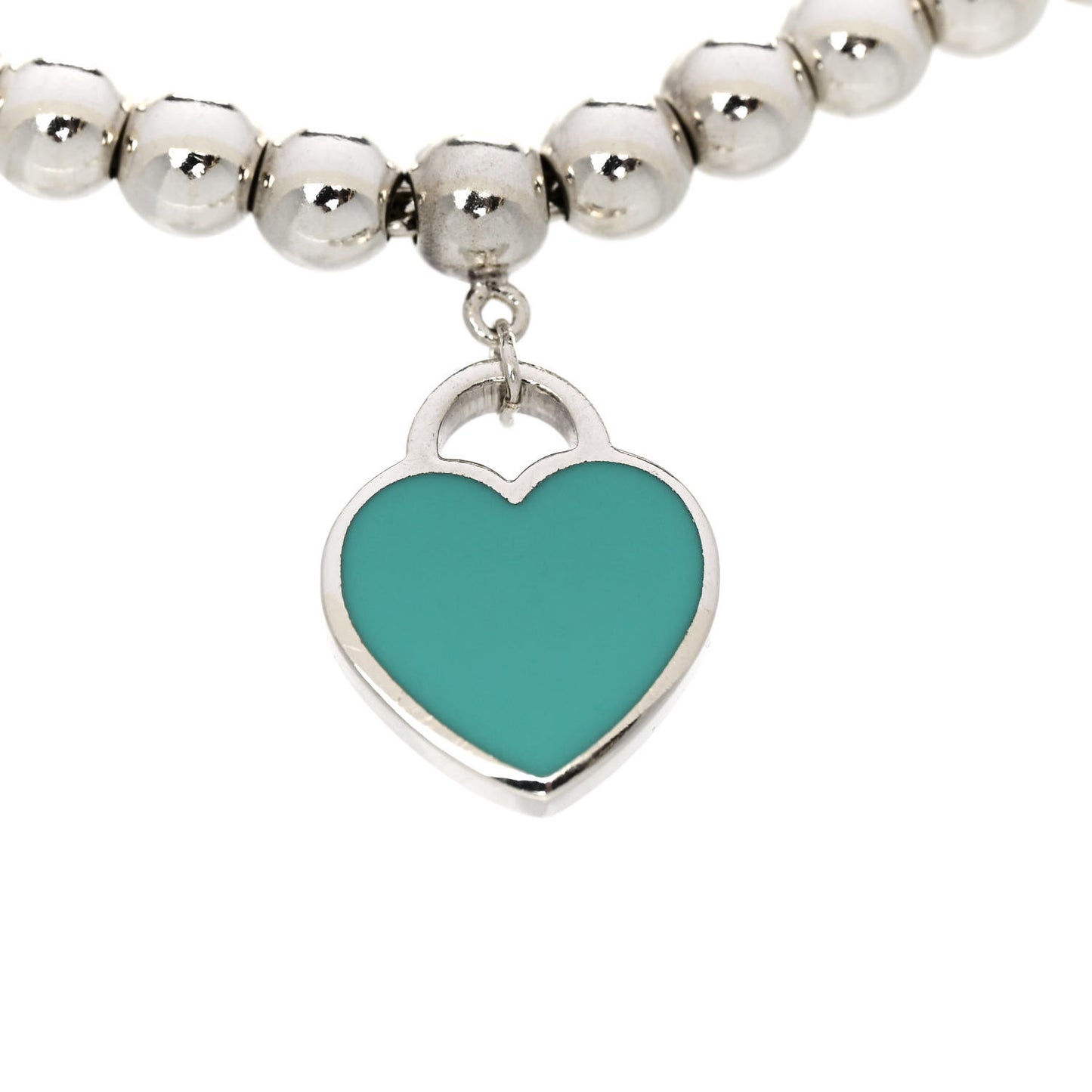 Sterling Silver Enamel Diamond 4mm Return to Tiffany Heart Tag Bead Bracelet Blue