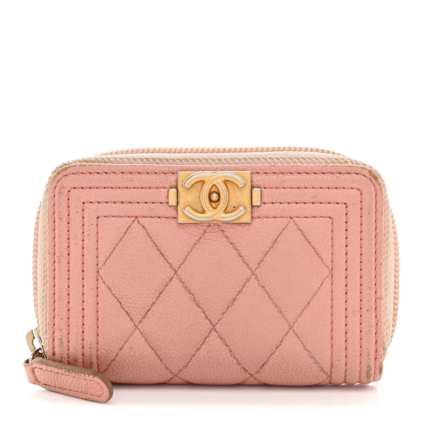 Caviar Quilted Boy Zip Around Coin Purse Wallet Light Pink