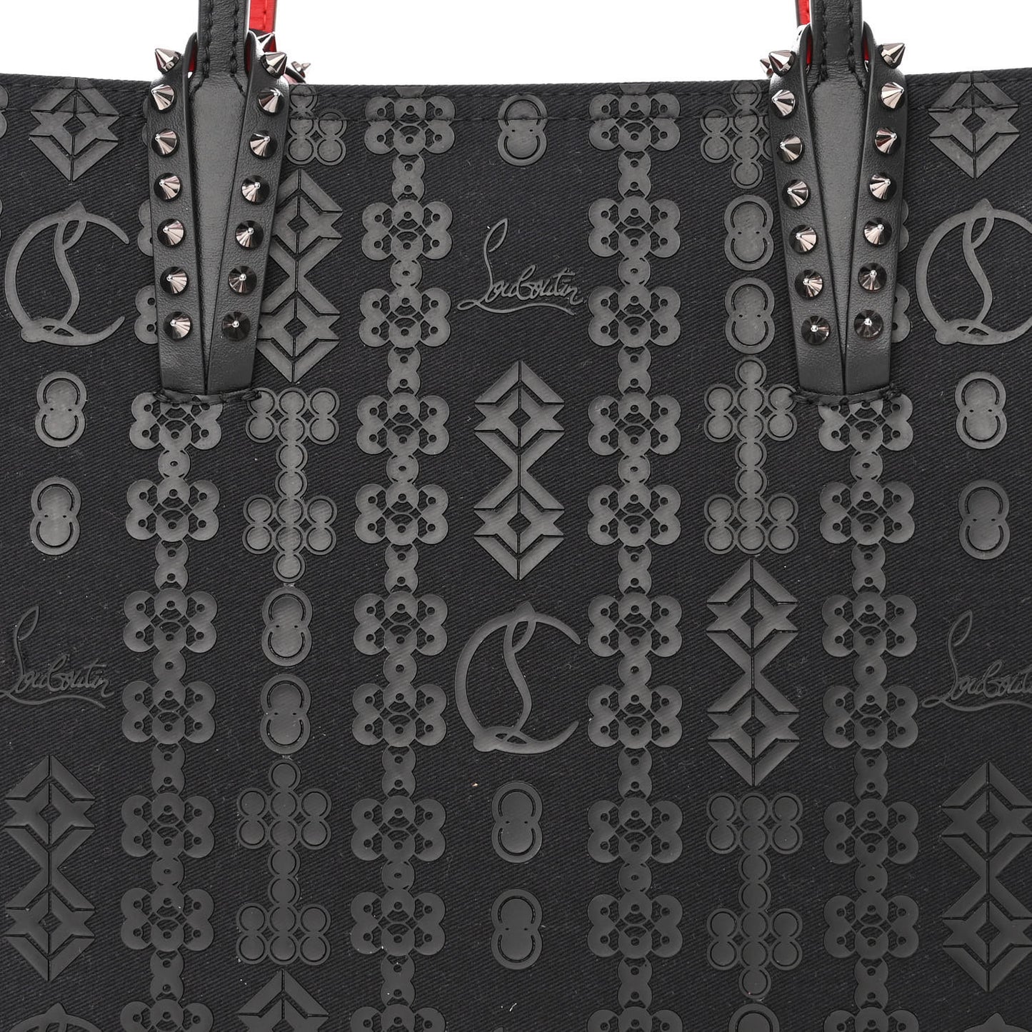 Calfskin Loubinetic Spikes East West Cabata Tote Black