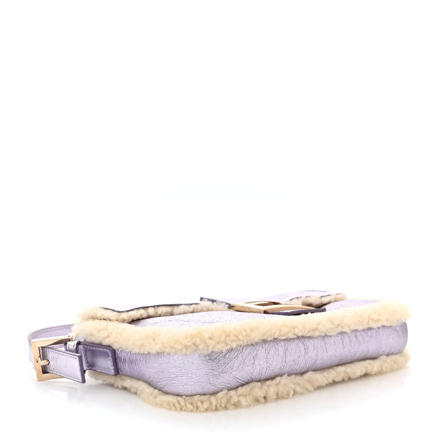 Metallic Laminated Lambskin Shearling Baguette Lilac Natural