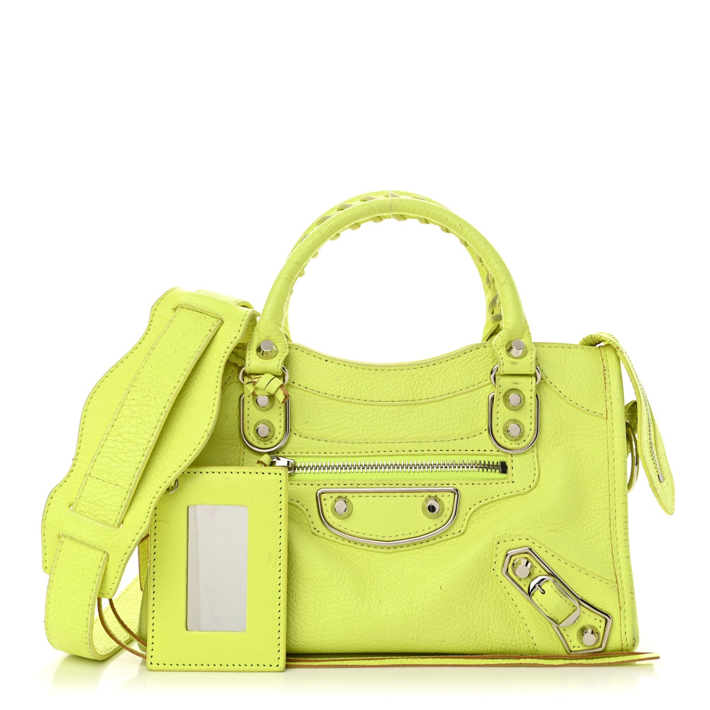 Chevre Silver Metallic Edge Hardware Mini City Acid Green