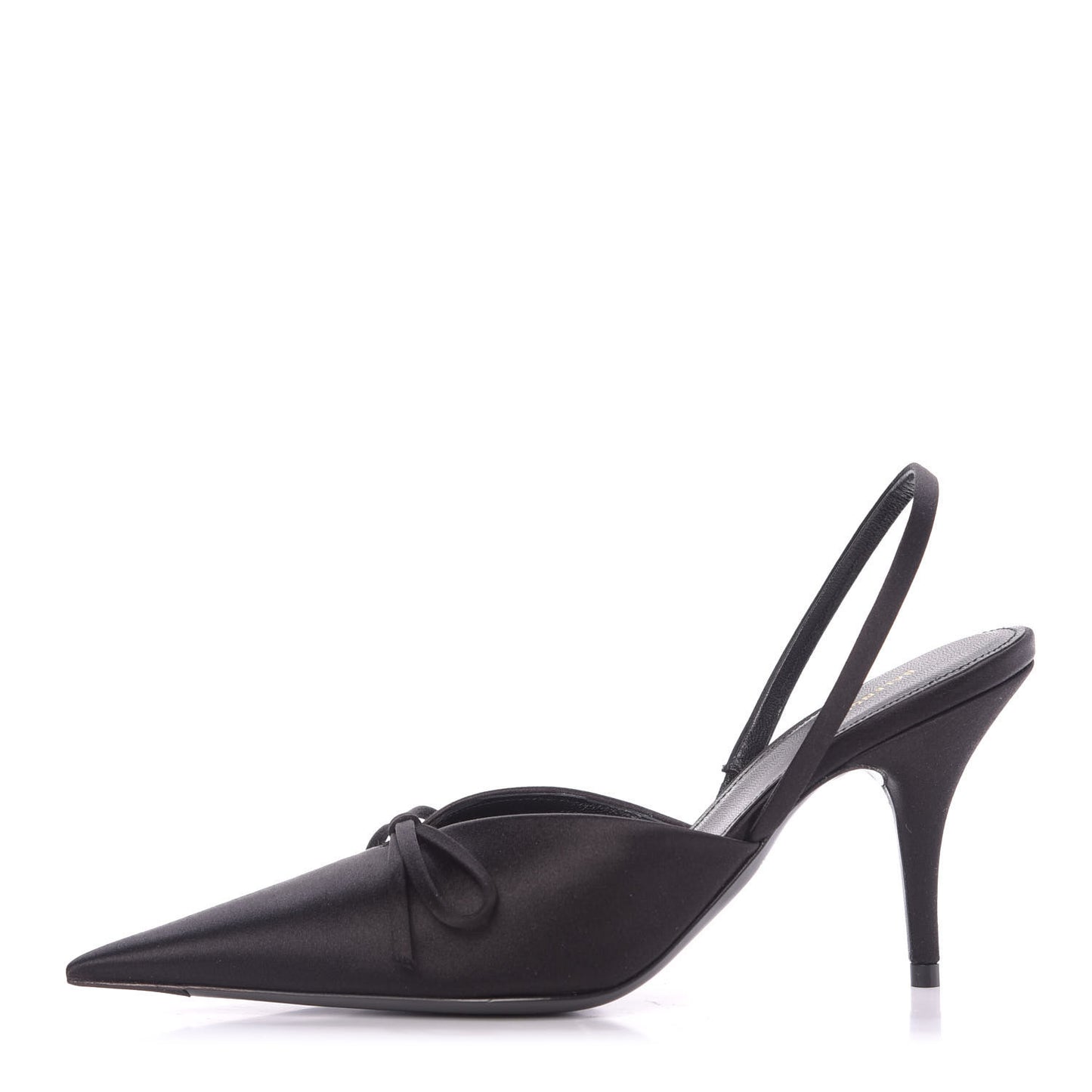 Satin Pointed Toe Knife Slingback Mules 35 Black