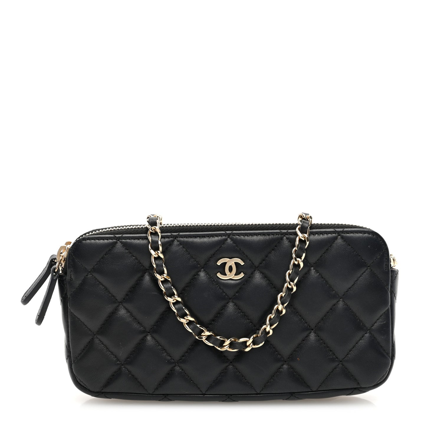 Lambskin Quilted Small Clutch With Chain Black