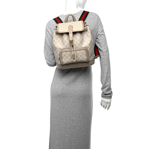 GG Supreme Monogram Azalea Calfskin Retro Interlocking G Buckle Backpack Beige Mystic White