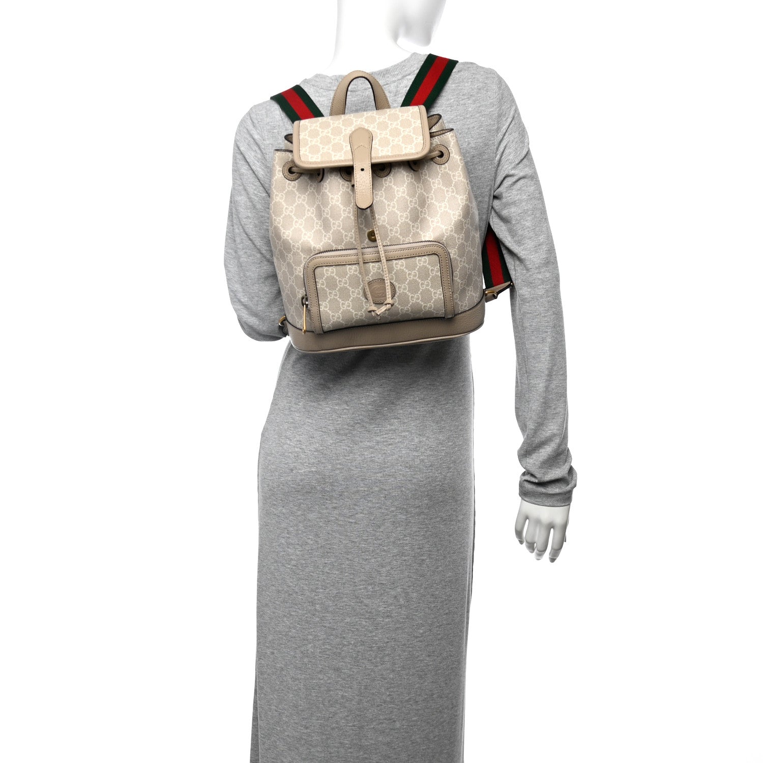 Gucci GG Supreme Monogram Azalea Calfskin Retro Interlocking G Buckle Backpack Beige Mystic White 2 of 13