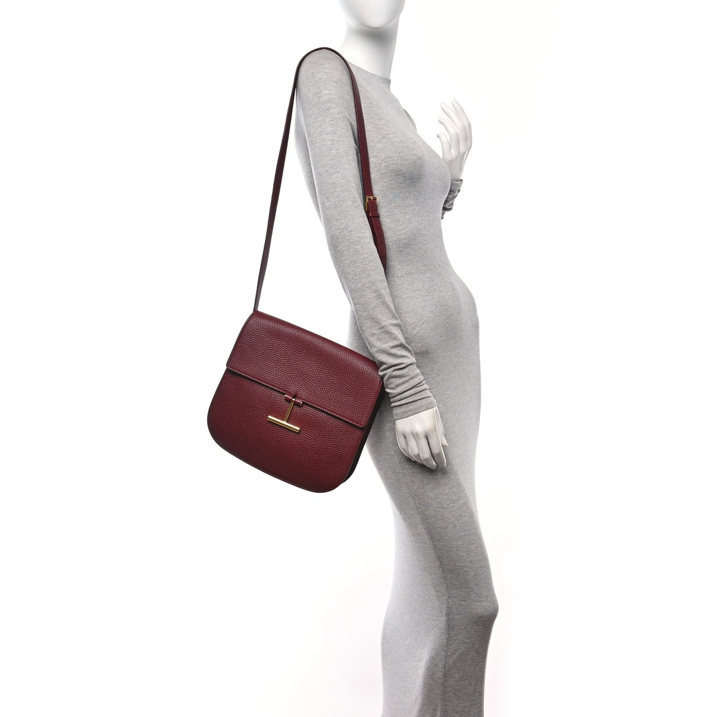 Grained Calfskin T Clasp Tara Crossbody Bag Cabernet