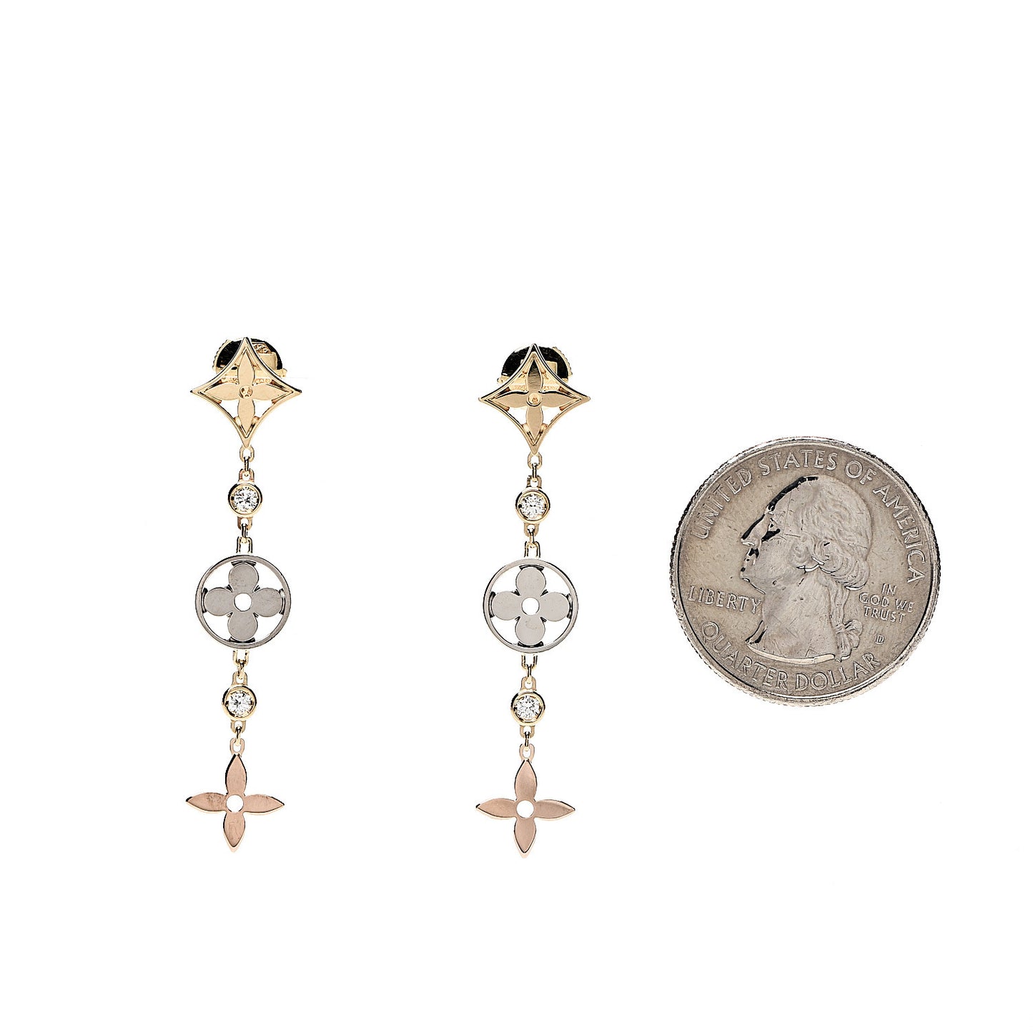 18K Yellow White Pink Diamond Idylle Blossom Drop Earrings