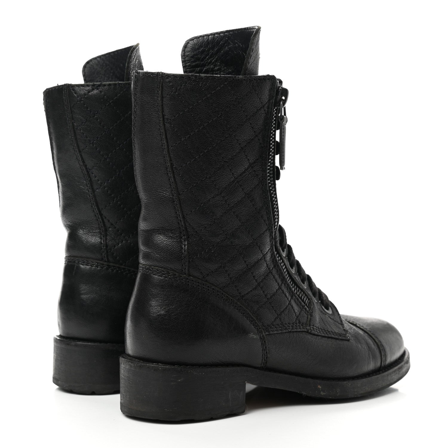Chanel Sheepskin Quilted CC Tall Lace Up Combat Boots 36 Black 4 of 18