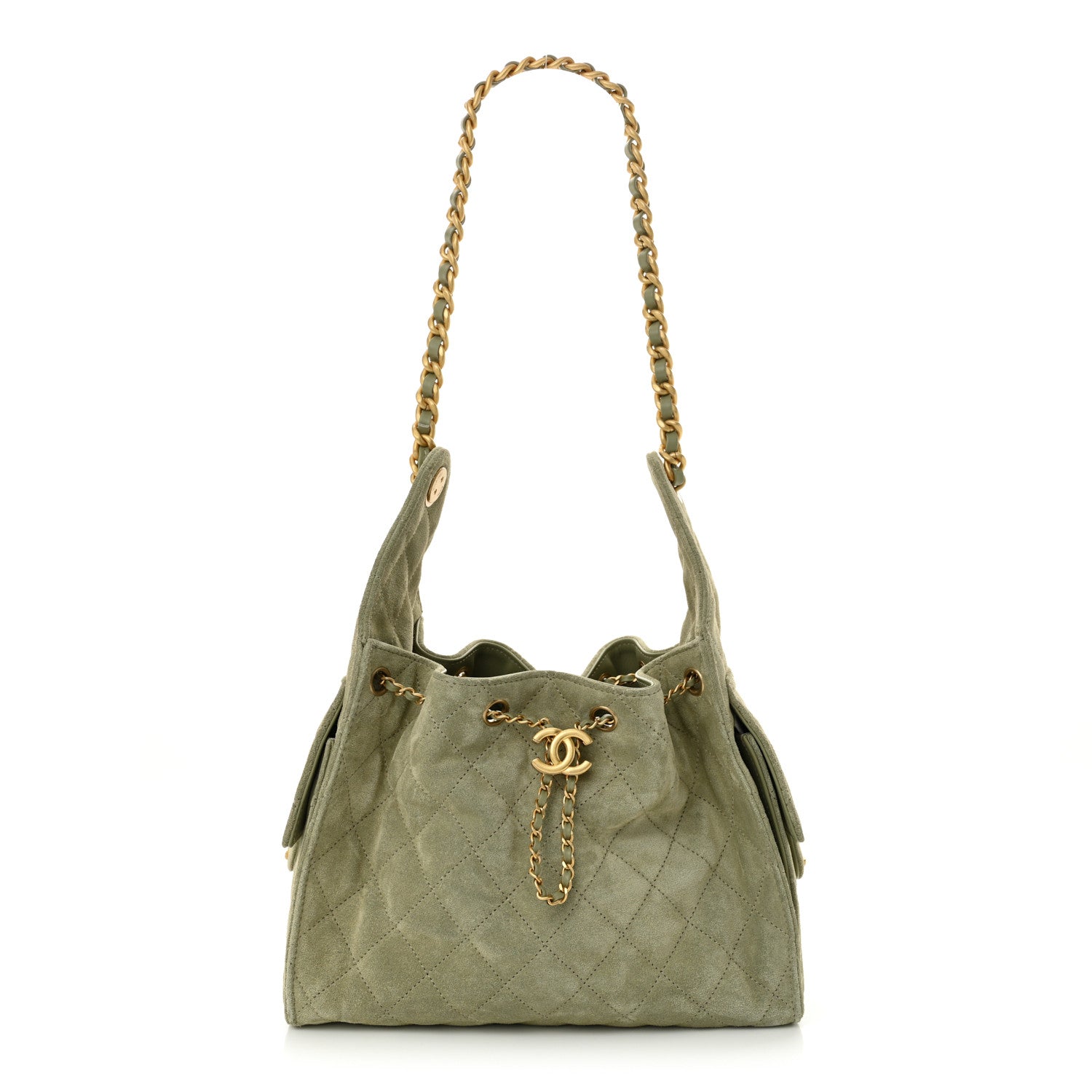 Chanel Suede Quilted Small Chanel 25 Handbag Khaki 1655870
