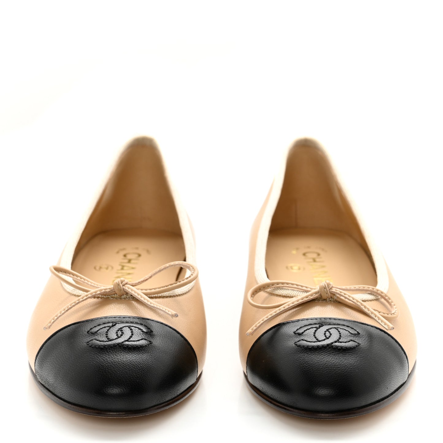 Lambskin Cap Toe CC Ballerina Flats 36.5 Beige Black