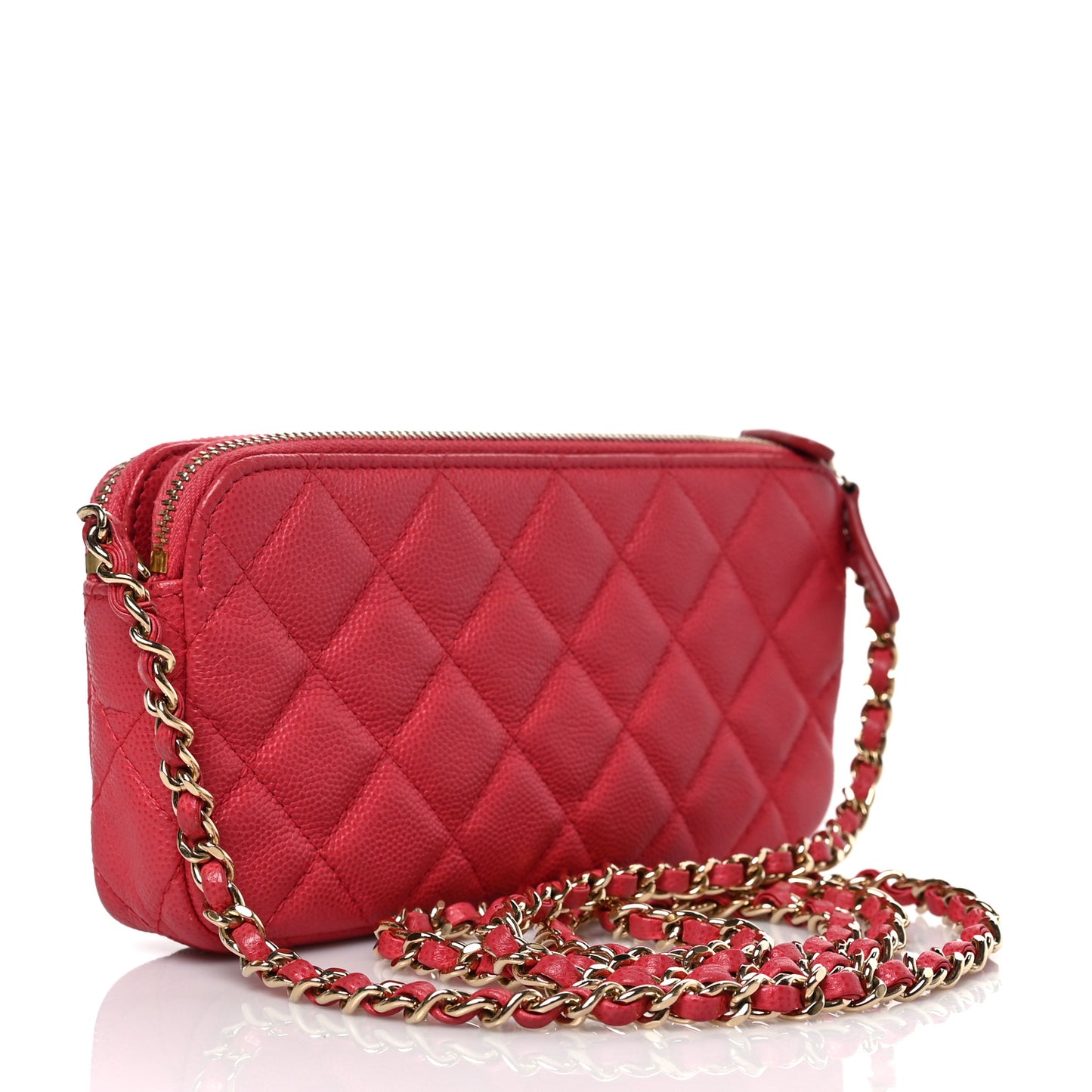 Caviar Quilted Small Clutch With Chain Pink