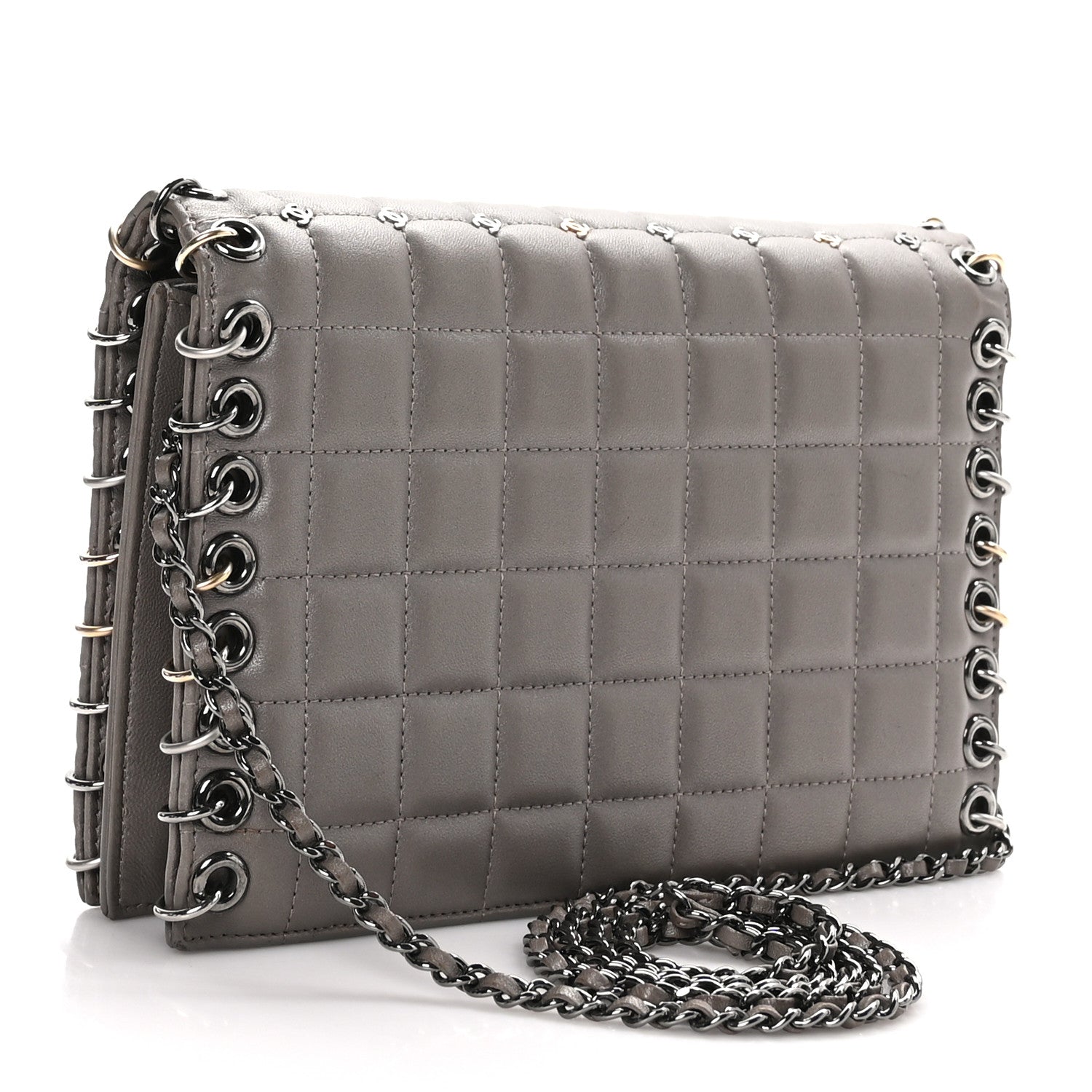 Chanel Lambskin Chocolate Bar Piercing CC Studded Small Chain Flap Bag Grey 3 of 10