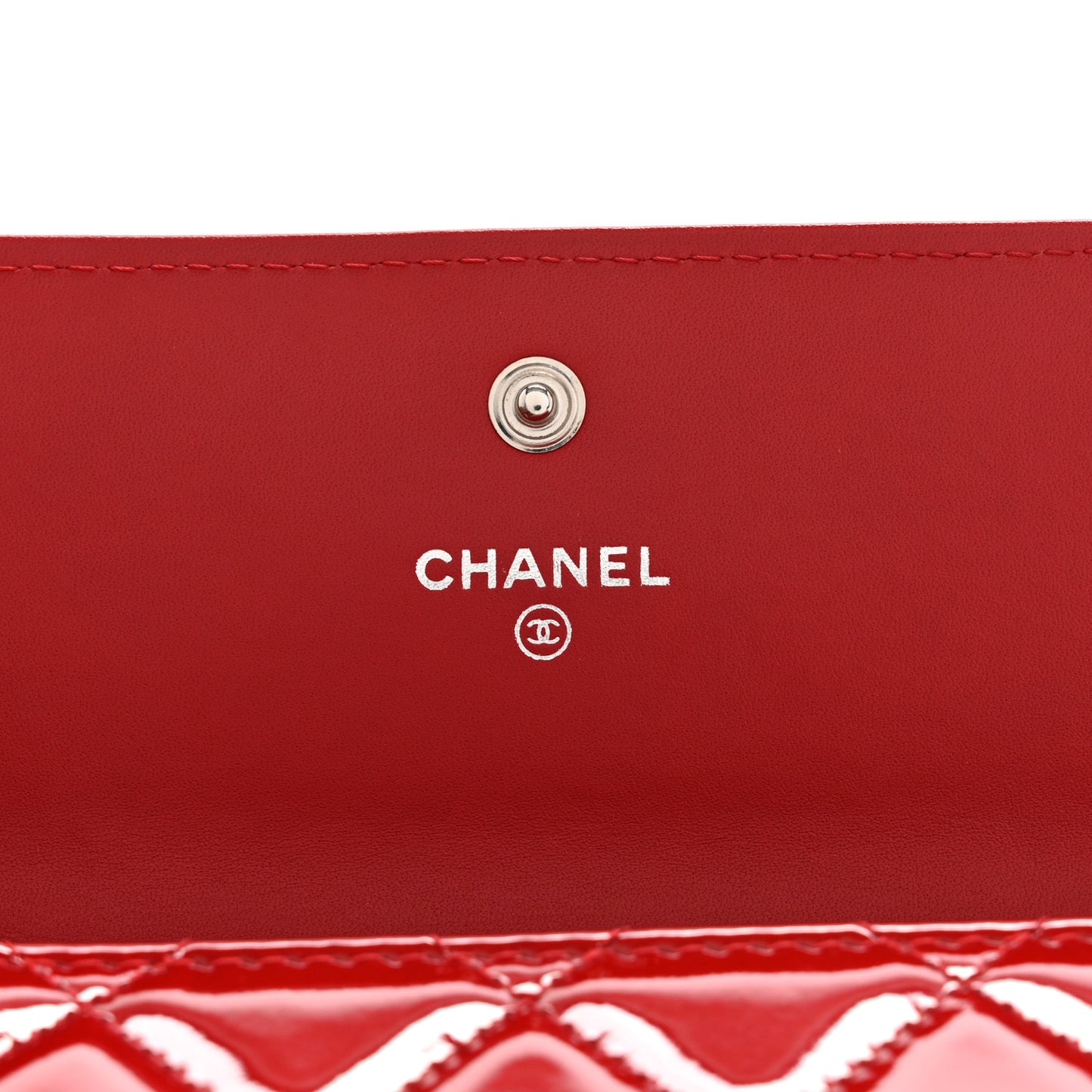Patent Calfskin Quilted Large Brilliant Flap Wallet Dark Red